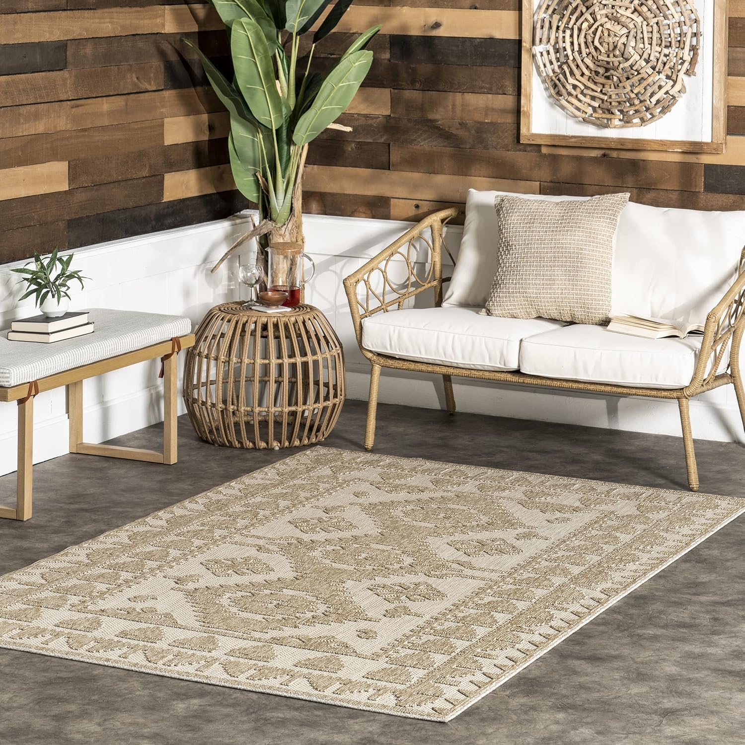 nuLOOM Miesha – Alfombra persa de transición para interiores y exteriores, 5 x 8 pies, color beige