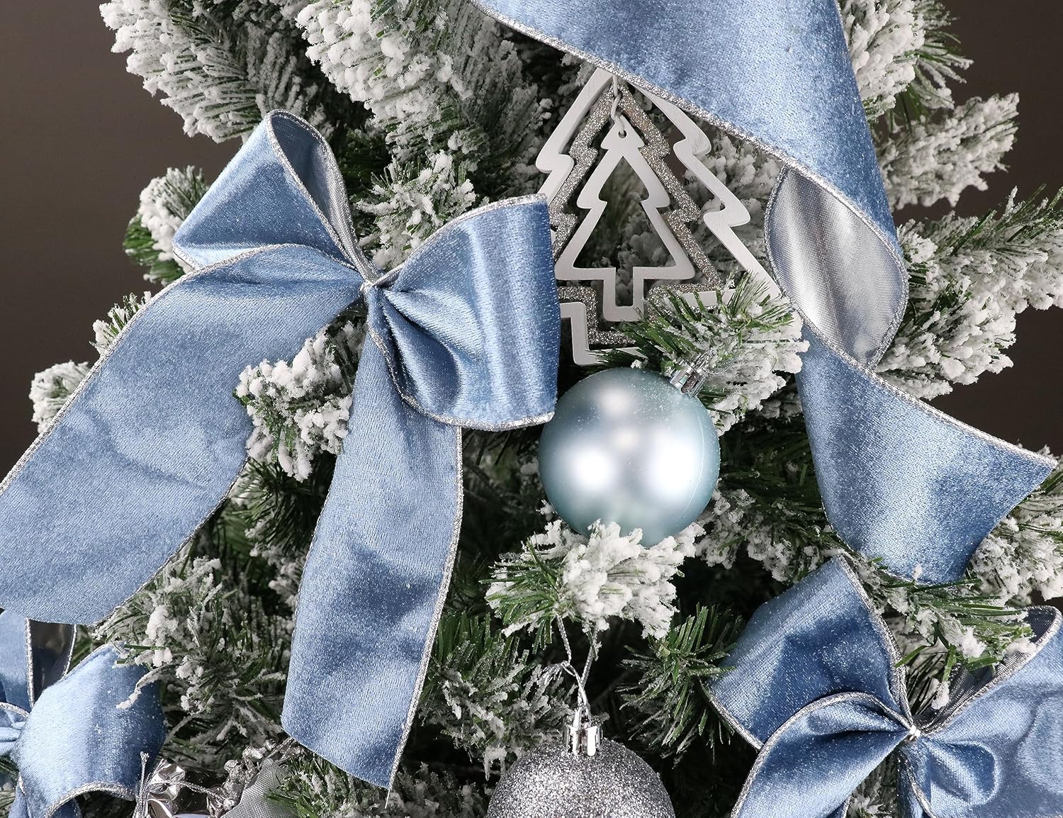 Cinta de terciopelo azul polvoriento con alambre de 2.5 pulgadas x 10 yardas, cinta azul de Navidad con alambre con parte trasera metálica plateada