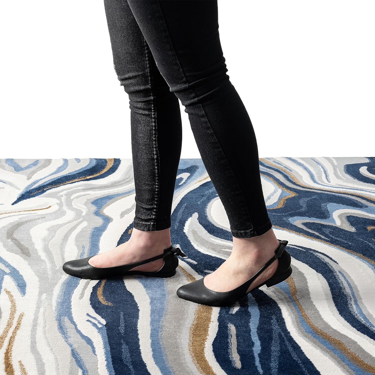 Abani Regal Collection – Alfombra de área, diseño abstracto ondulado azulgris, 5 x 8 pies, fácil de limpiar, duradera para niños y mascotas, no