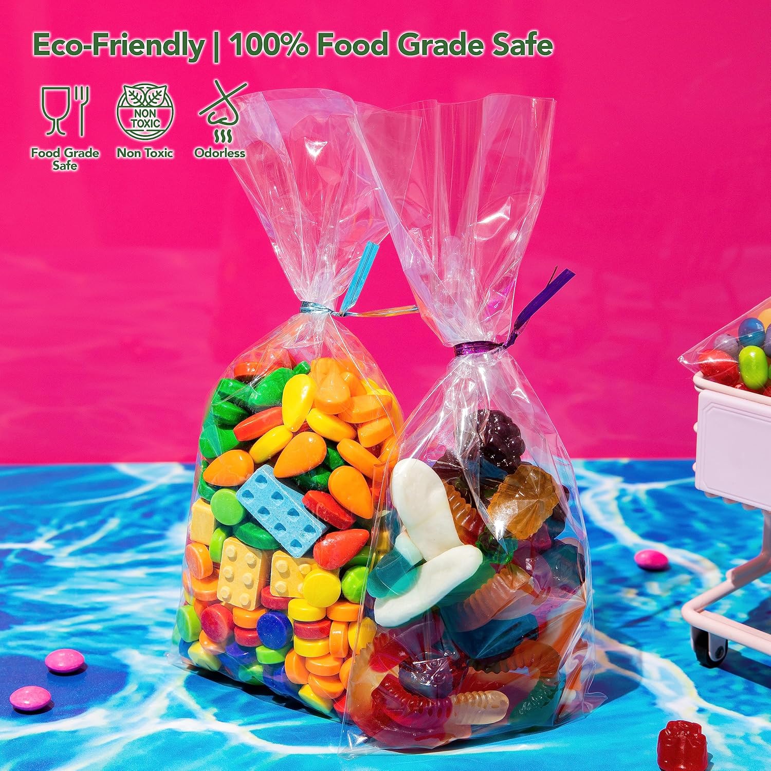 Seal Fresh Bolsas de celofán con lazos holográficos láser de 4 pulgadas (5 colores)  5 x 7 pulgadas (500 unidades)  Bolsas de celofán transparentes,