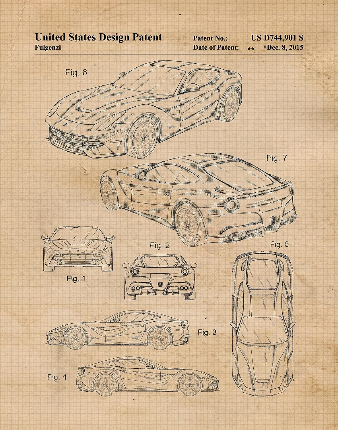 Vintage F355, 488, F430, F12 Berlinetta Auto Patent Prints, 4 (8×10) Unframed Photos, Wall Art Decor Gifts for Home Ferrari Office F1 Gears Garage