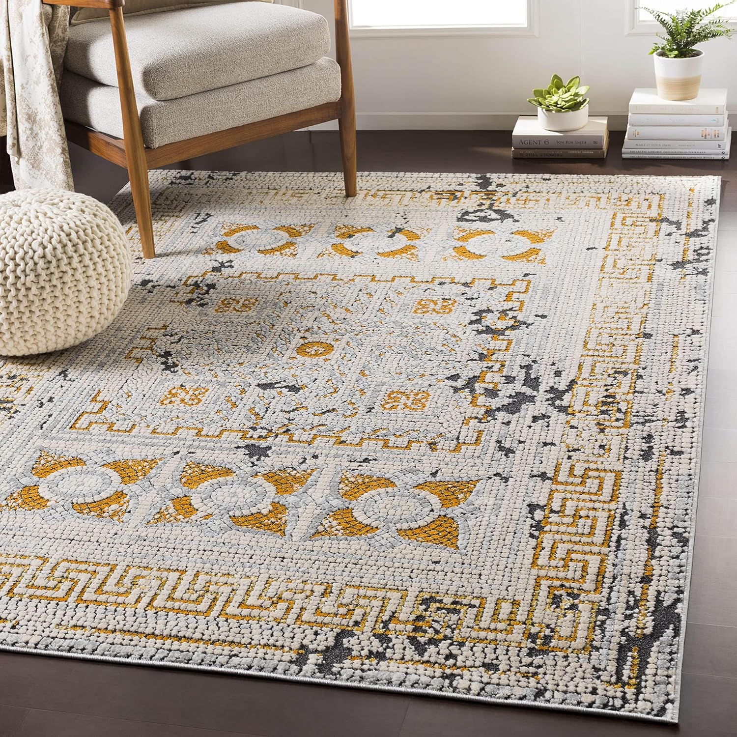 Mark&Day – Alfombras de área, 5 x 7 pies, color mostazabeige, naranja, beige, gris, alfombra para sala de estar, dormitorio o cocina (5.1 pies x 7.3
