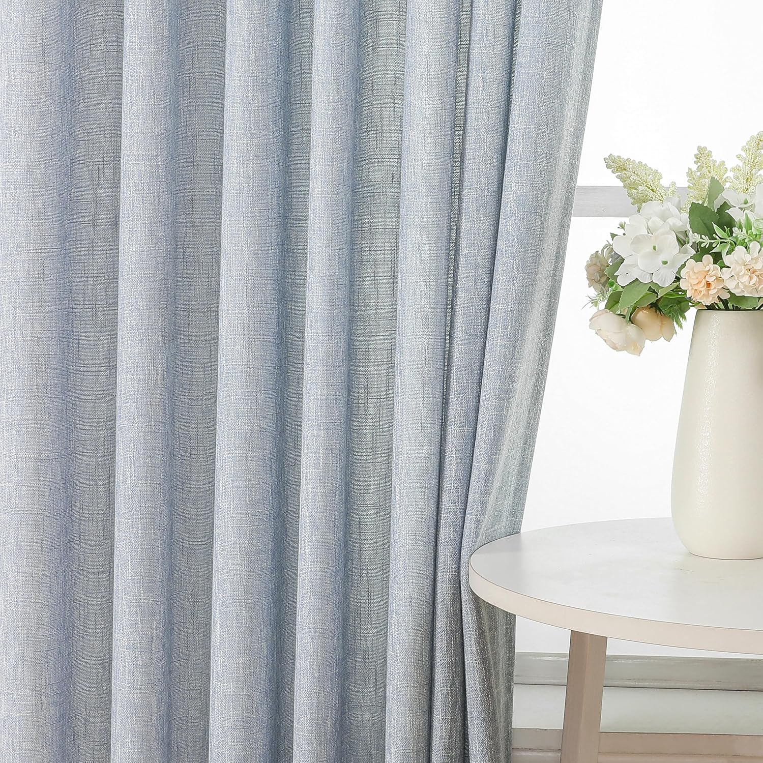 Vision Home Cortinas plisadas azules filtrantes de luz con textura, 108 pulgadas, para sala de estar, dormitorio, mezcla de rayón azul cambray,