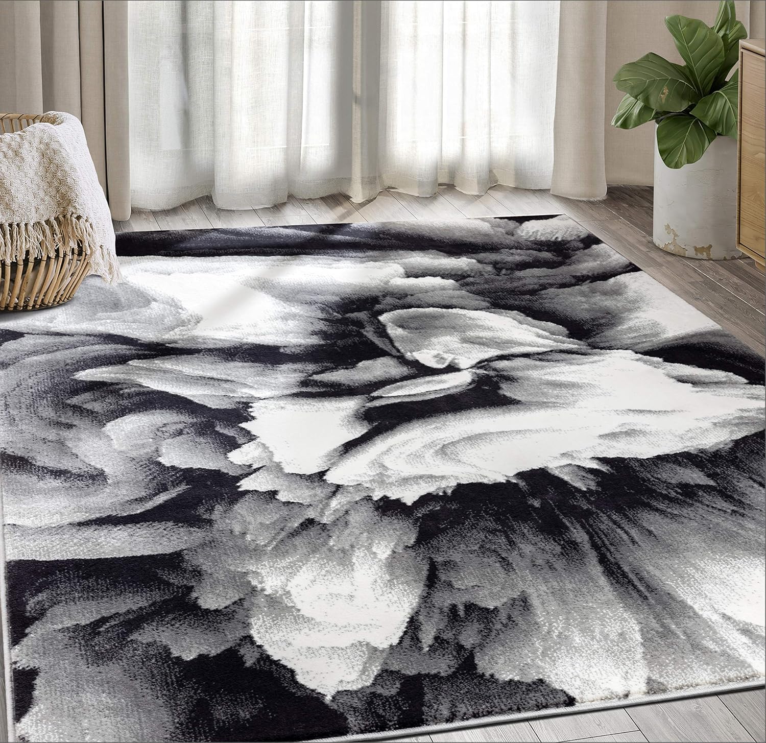 Abani Alfombra azul y beige con diseño abstracto líquido, estilo contemporáneo, colección ARTO  Construcción superior de fabricación turca