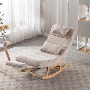ZJIAH Mecedora chaise Lounge para interiores, moderna tapizada con acento reclinable con almohada y reposapiés, silla mecedora mecedora para sala de ZJIAH Mecedora chaise Lounge para interiores, moderna tapizada con acento reclinable con almohada y reposapiés, silla mecedora mecedora para sala de
