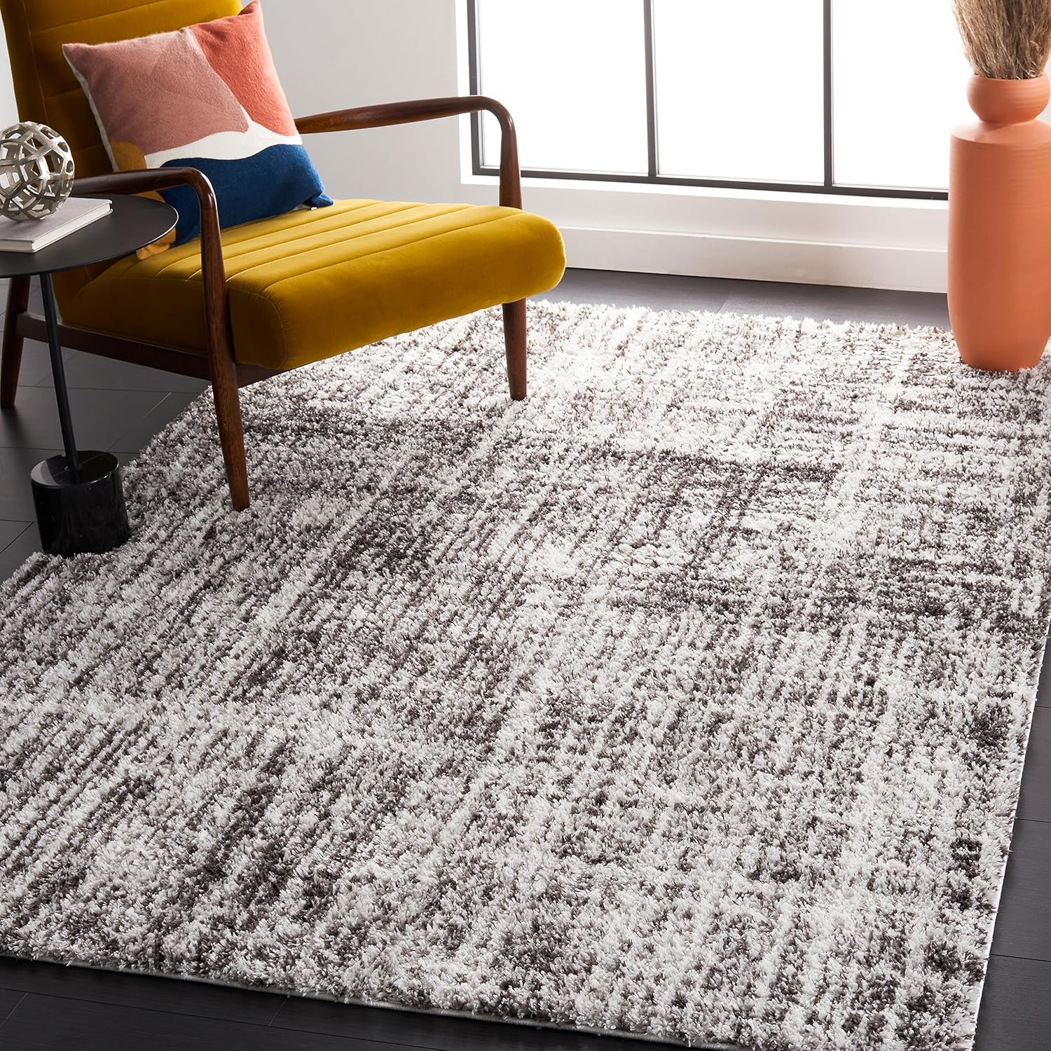 SAFAVIEH Berber Shag Collection – Alfombra de área de 3 x 5 pies, gris y gris oscuro, diseño abstracto moderno, 1.2 pulgadas de grosor, ideal para