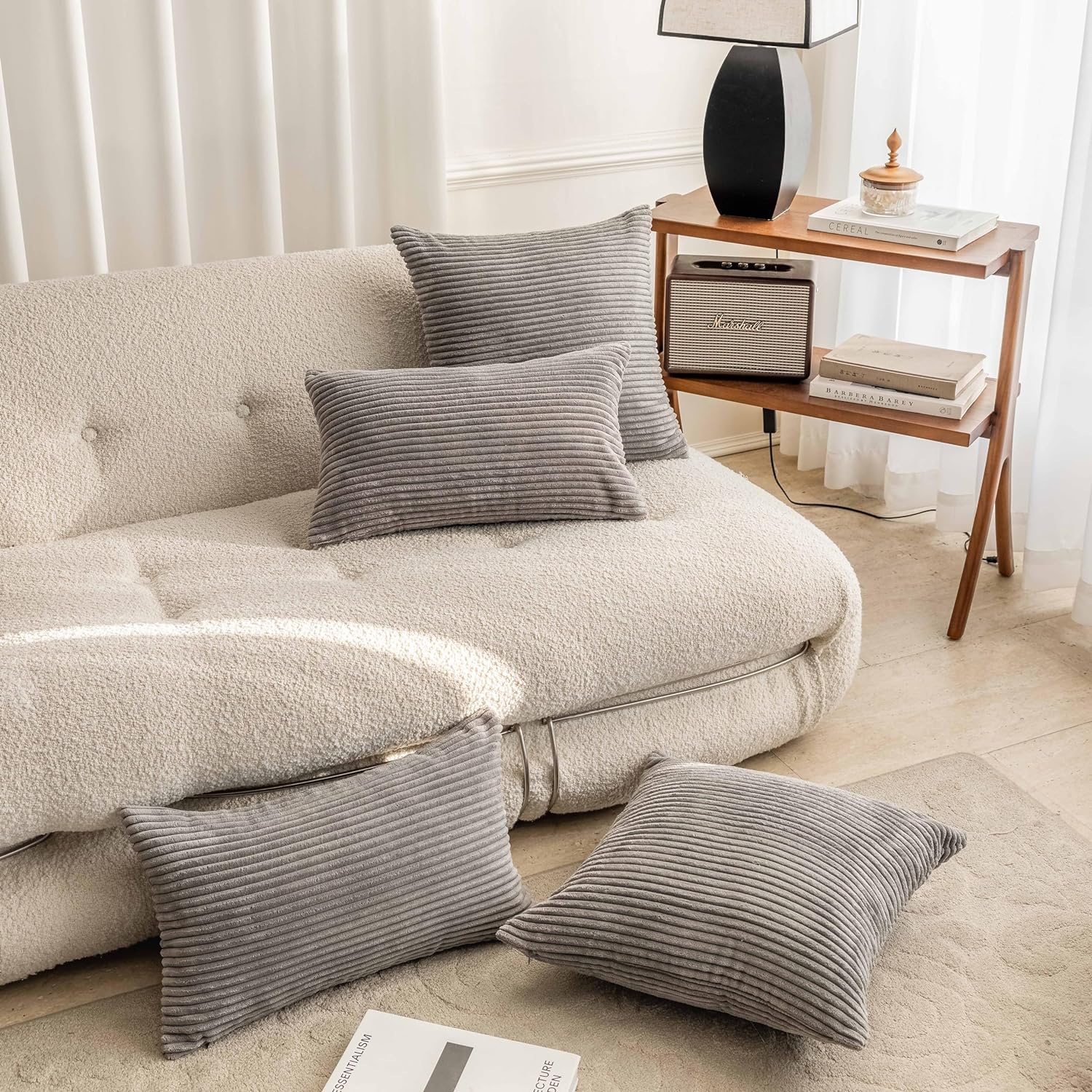 Home Brilliant Funda de almohada cuadrada de 20 x 20 pulgadas, funda de almohada de pana suave a rayas para silla, banco, patio, porche, balcón, 20