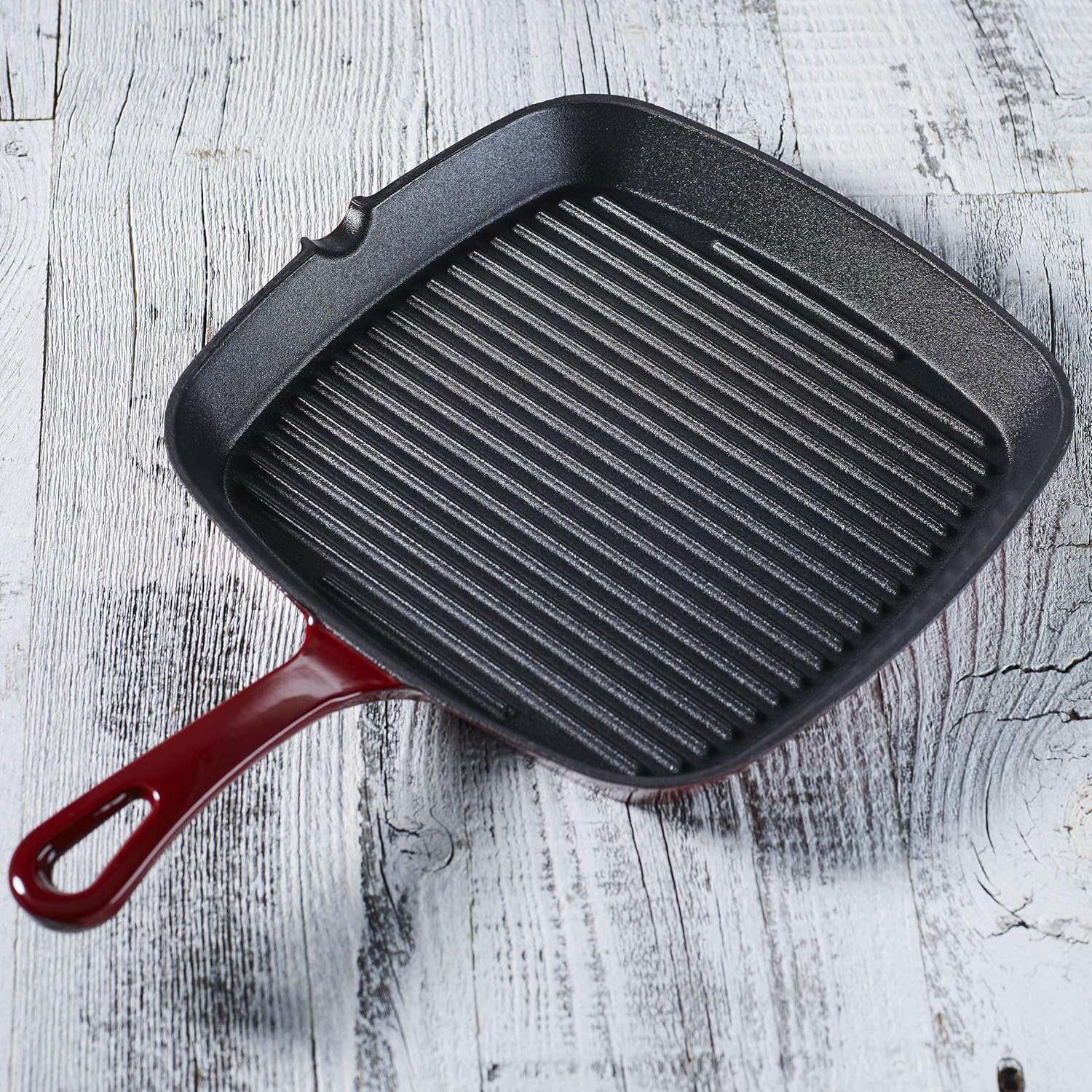 Cuisinart CI30-23CR Chef’s Classic – Sartén cuadrada de hierro fundido esmaltado de 9-14 pulgadas, color rojo cardenal