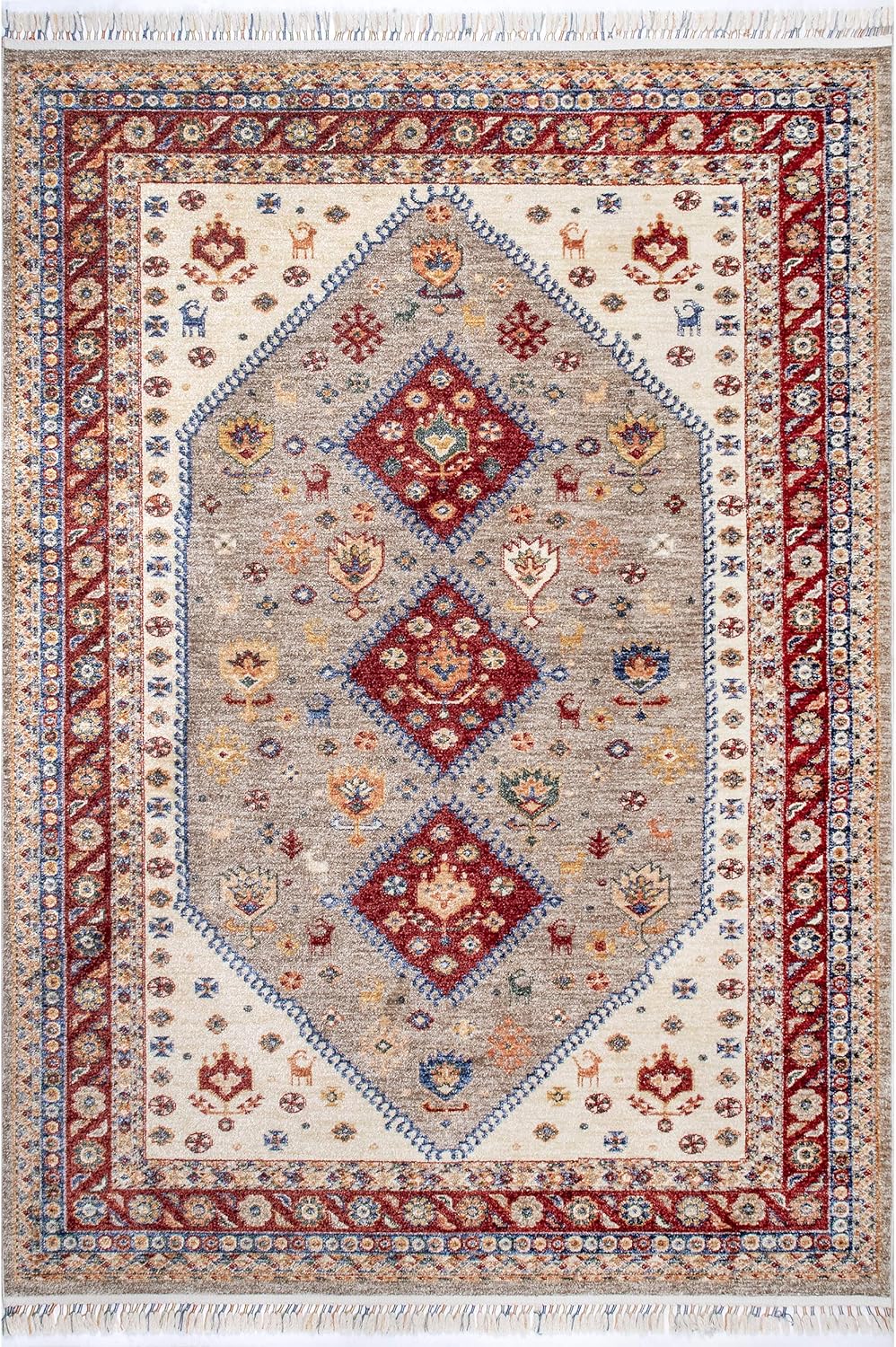 nuLOOM Romee Medallion – Alfombra rectangular con borlas, 5 x 8 pies, color beige