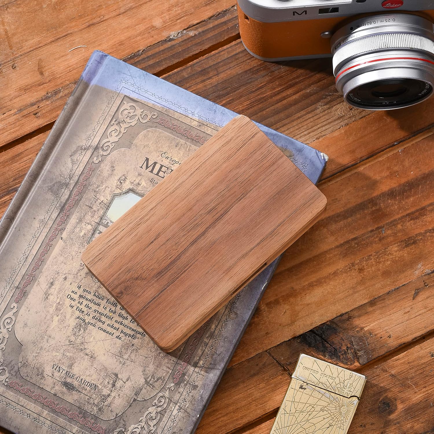 Tarjetero de madera para tarjetas de visita  Tarjetero de bolsillo con cierre magnético, estuche cuadrado de madera de nogal negro para tarjetas de