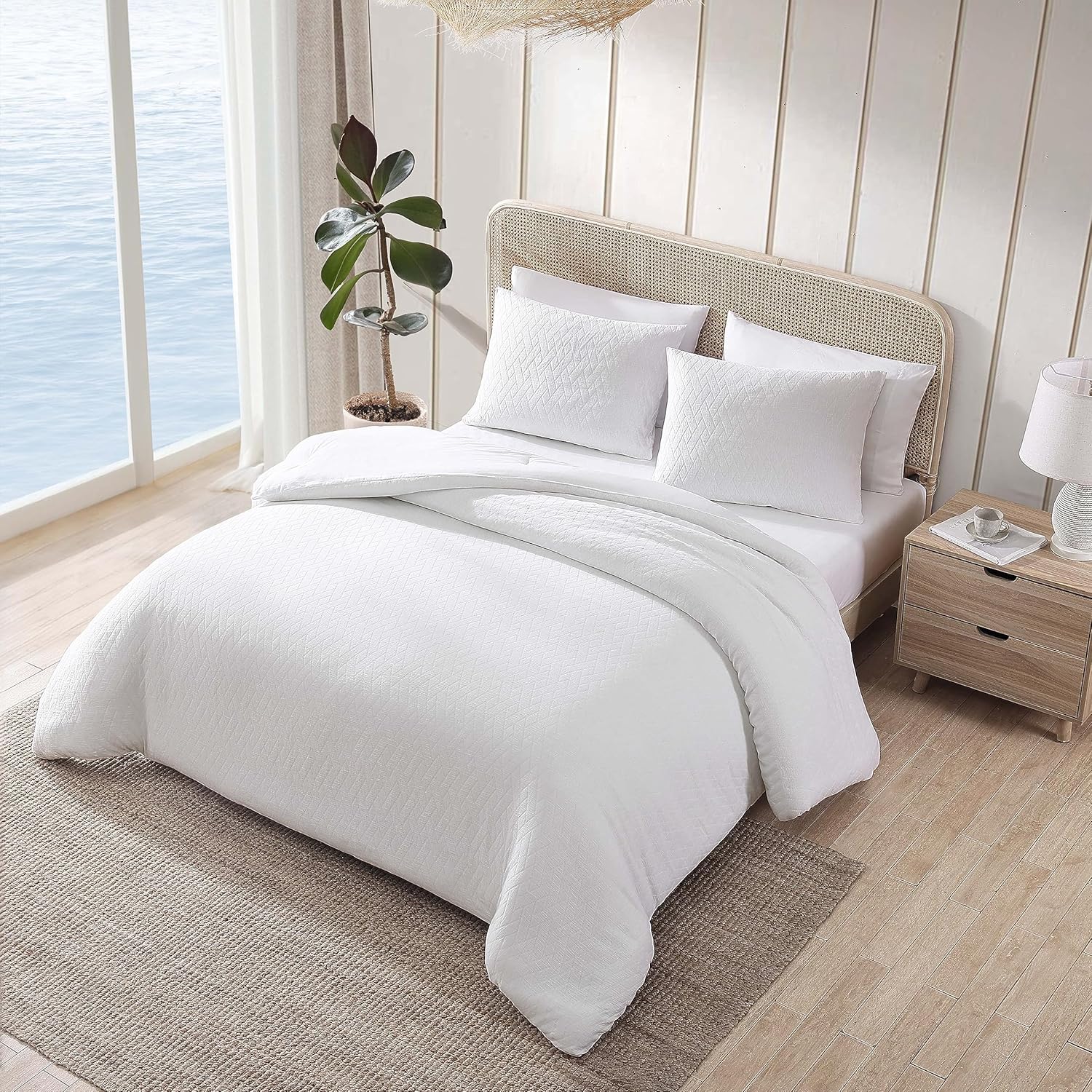 Tommy Bahama – Juego de edredón tamaño King, ropa de cama suave con fundas a juego, decoración del hogar texturizada de tejido de canasta (blanco