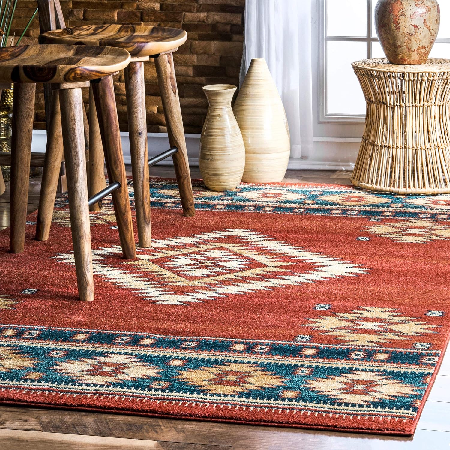 nuLOOM Margene – Alfombra de pasillo tribal con diamantes, 2 pies 8 pulgadas x 8 pies, color rojo
