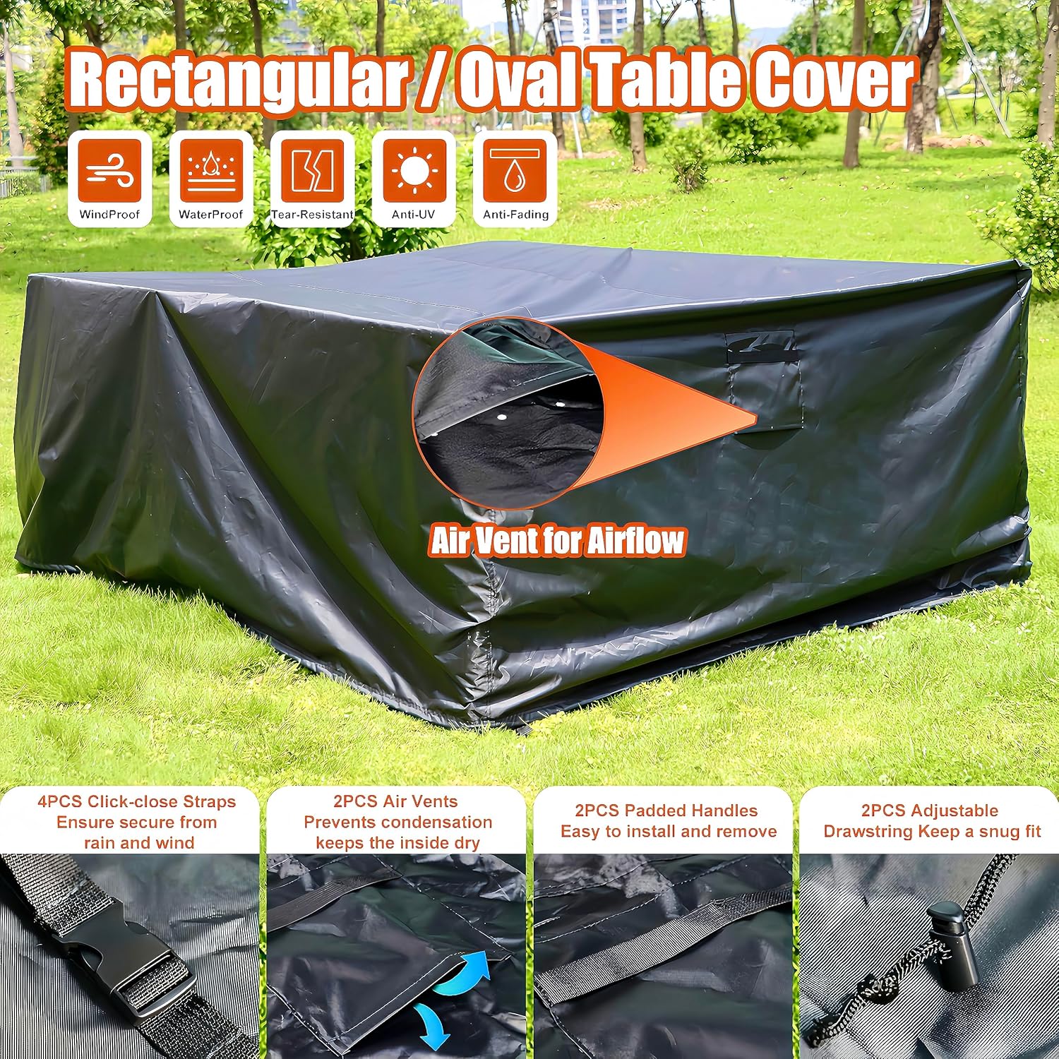 Likorlove Fundas impermeables para muebles de patio, 67 pulgadas de largo x 37 pulgadas de ancho x 28 pulgadas de alto, fundas grandes para mesa y