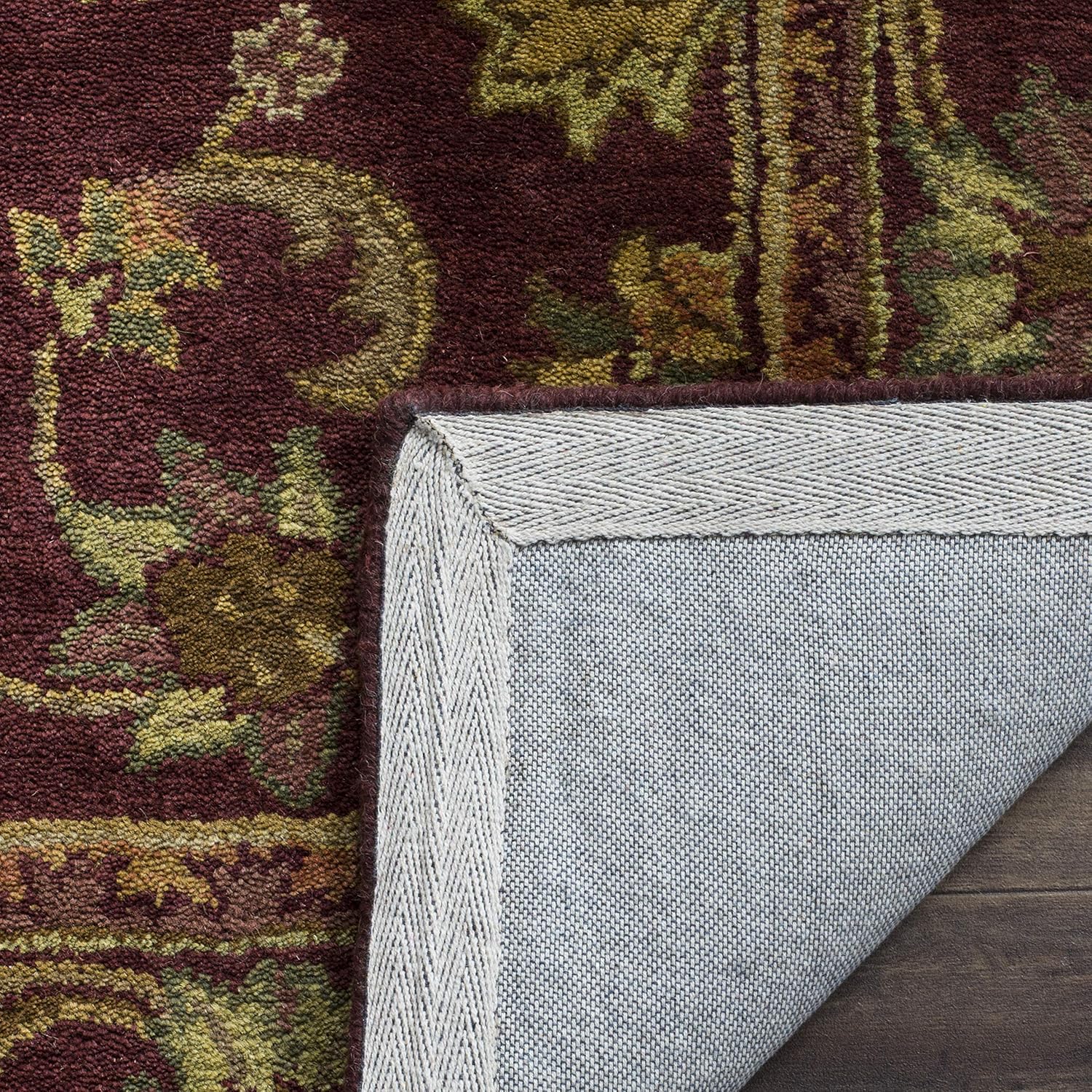 SAFAVIEH Antiquity Collection AT52B – Alfombra de lana tradicional oriental de primera calidad, hecha a mano, 3 x 5 pies, color vino y dorado