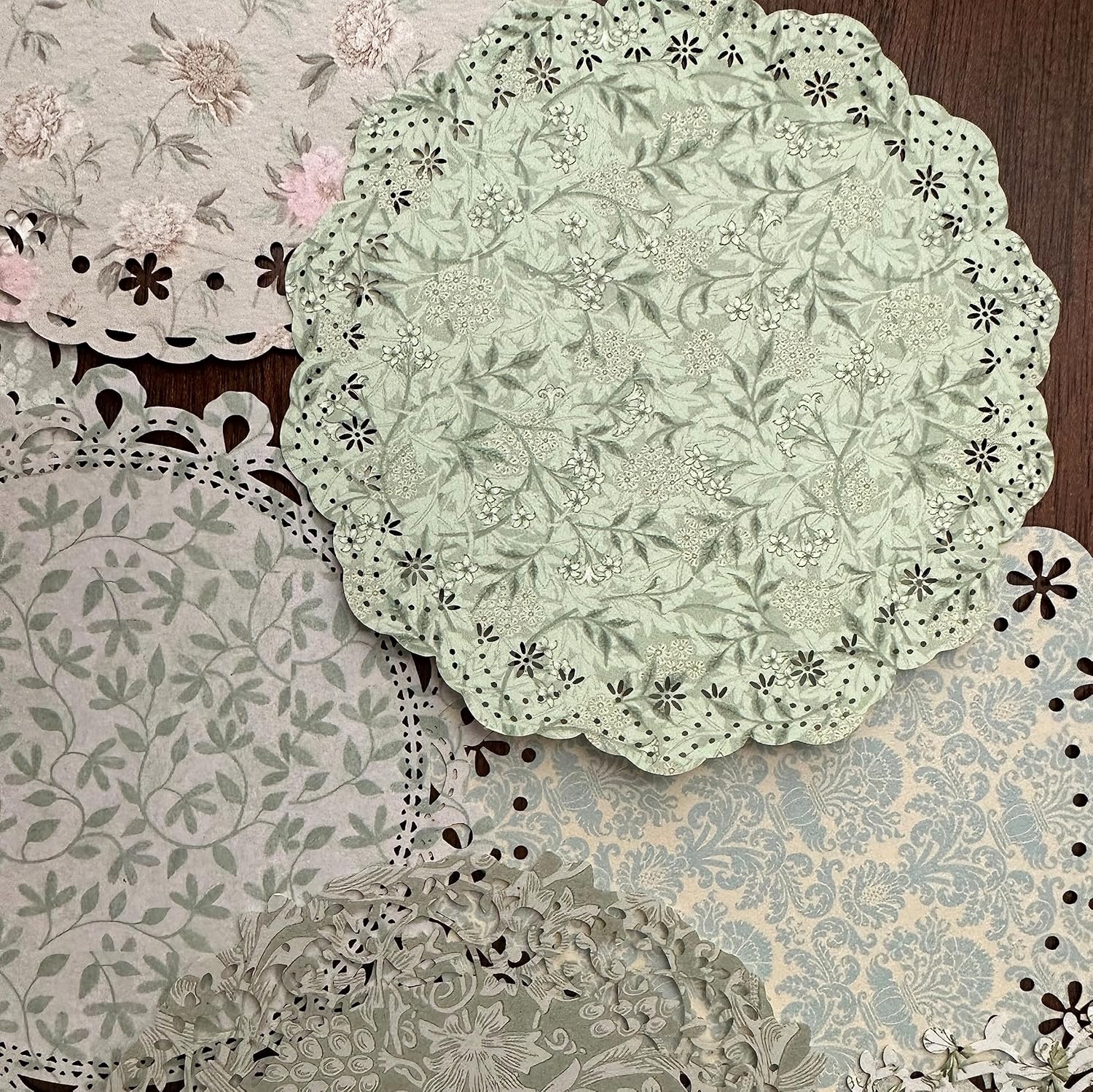 20 piezas de suministros de papel de encaje verde, decoración estética linda vintage para álbum de fotos, cuaderno de bocetos, cuaderno de gratitud,