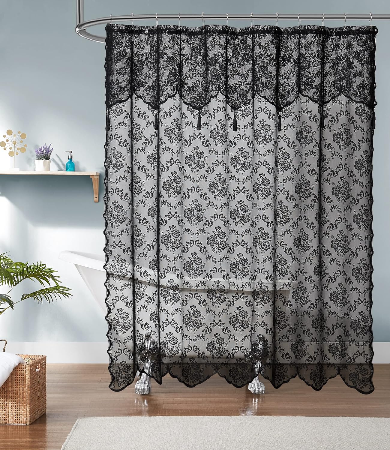 WARM HOME DESIGNS Tela de encaje negro de 60 pulgadas de ancho por 5 yardas de largo. Tela negra para vestido de encaje, mantel de encaje, camino de