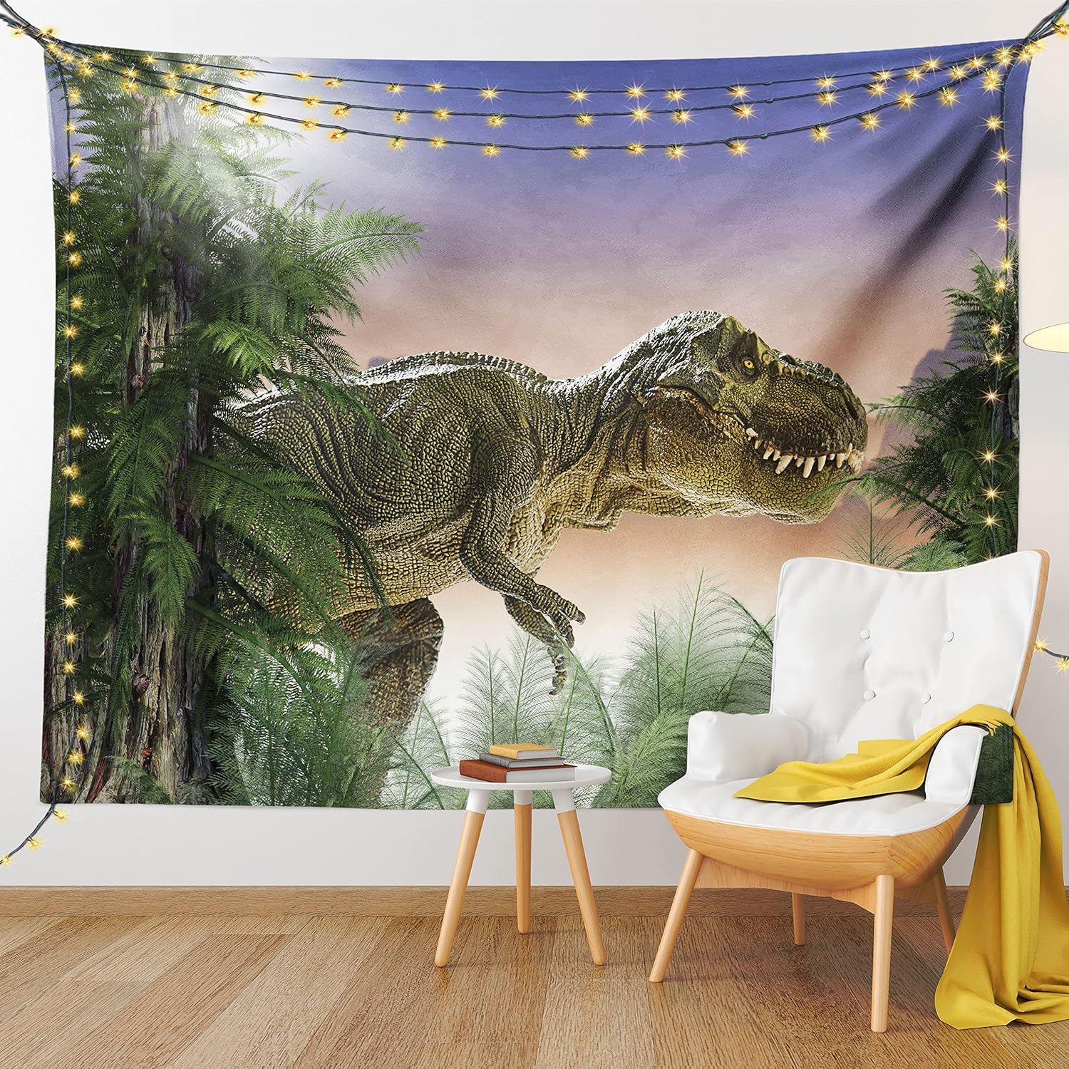 Ambesonne Tapiz jurásico, dinosaurio en la selva, bosque, naturaleza, bosque, violencia depredadora aterradora, colgante de pared ancho para