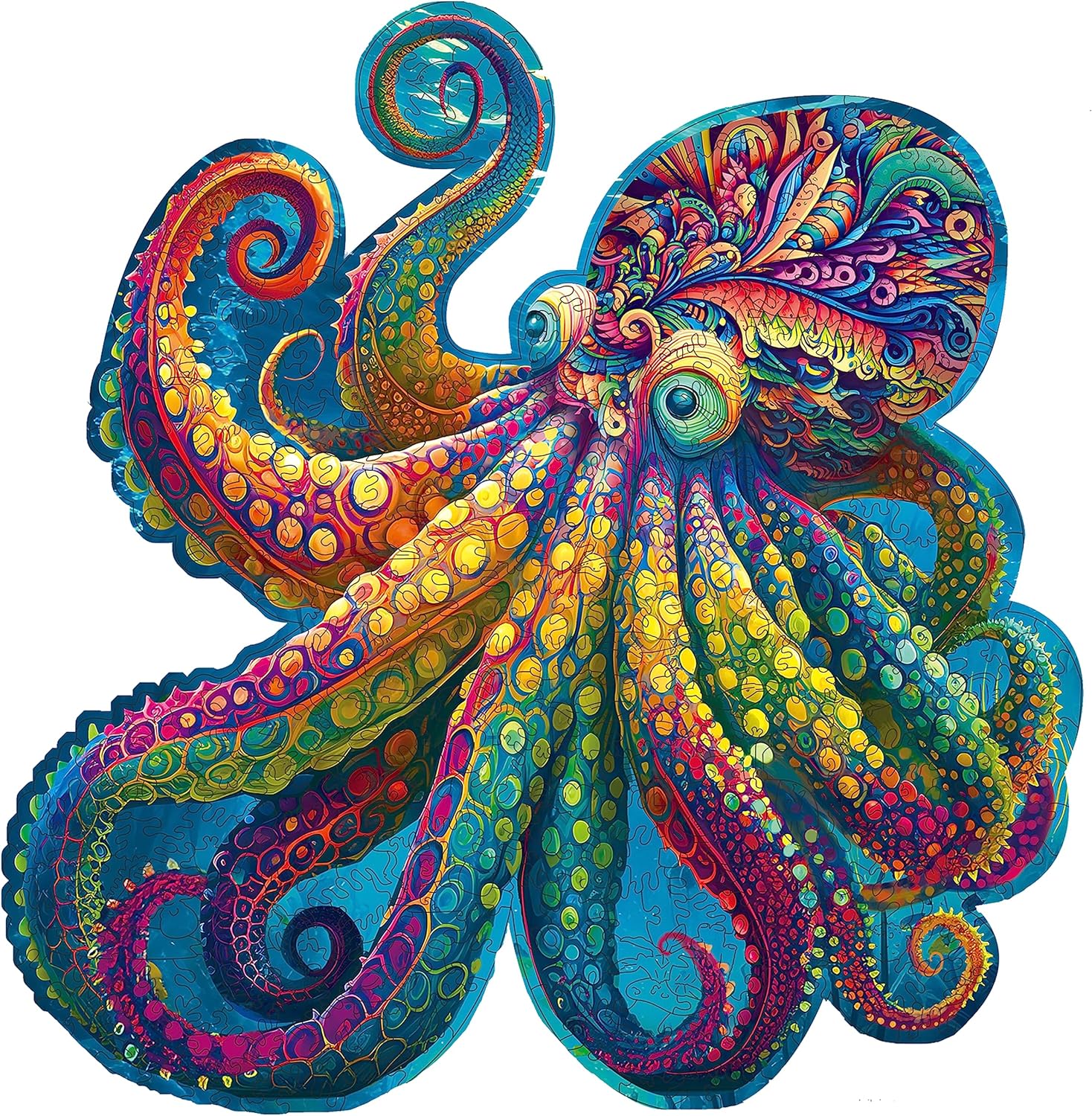 Mys Aurora Rompecabezas de madera únicos, pulpo de ágata, 300 piezas de tamaño mediano de 12.6 x 12.2 pulgadas, lujoso rompecabezas de madera con
