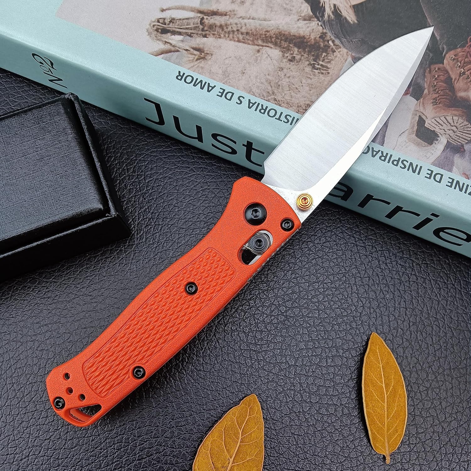 Cuchillo de bolsillo pequeño ECD Manual Pulgar Studs Open 8Cr13MoV Blade Mini bugout cuchillo plegable Axis Lock con mango de grivory naranja (533)