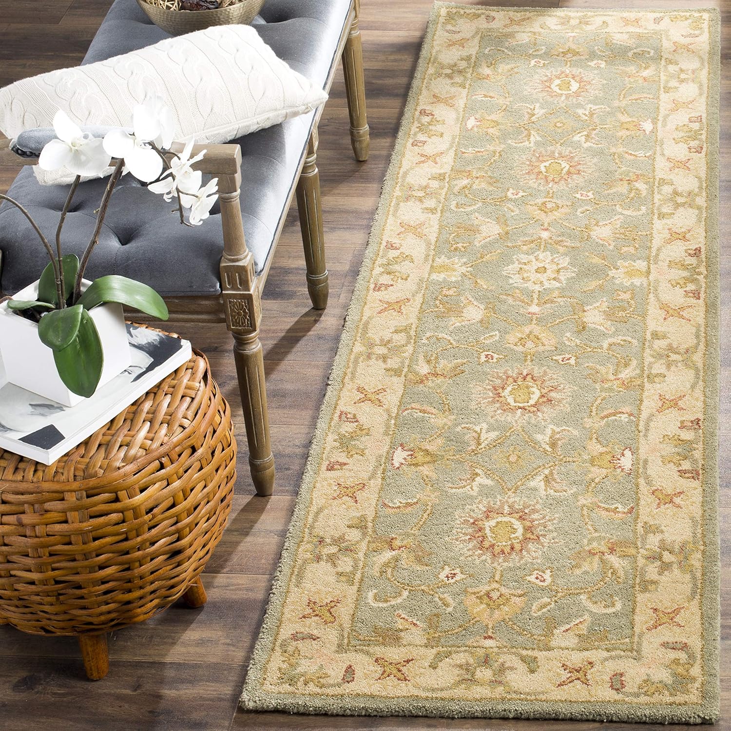 SAFAVIEH Antiquity Collection AT313A – Alfombra de pasillo de lana tradicional oriental de primera calidad, 2 pies 3 pulgadas x 14 pies, color verde
