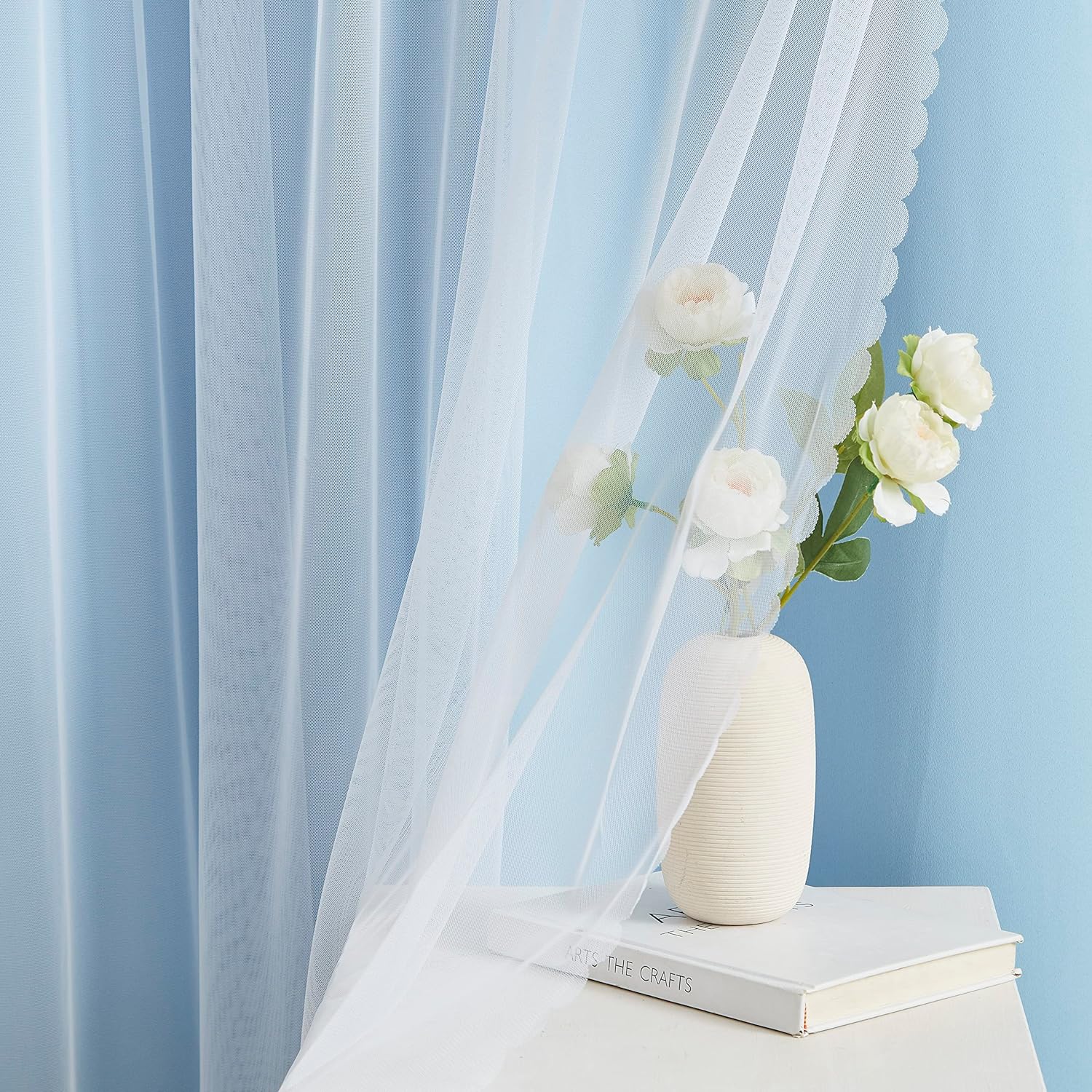 Cortinas 90% opacas de color azul cielo con superposición transparente, mezcla y combinación, paneles de ventana de doble capa con aislamiento