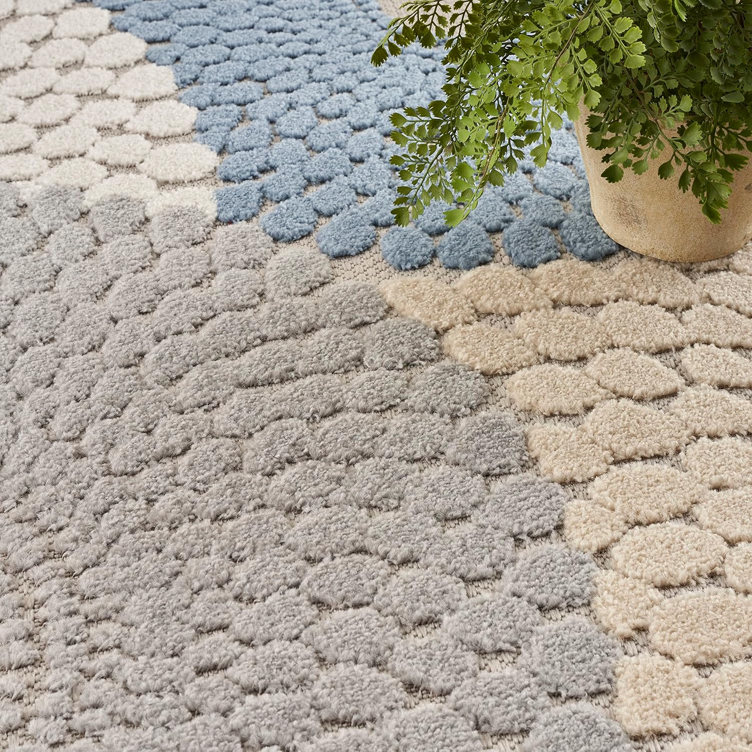 Nourison Aloha – Alfombra para interiores y exteriores, azulgris de 6 x 9 pies, fácil limpieza, no se desprende, para dormitorio, sala de estar,