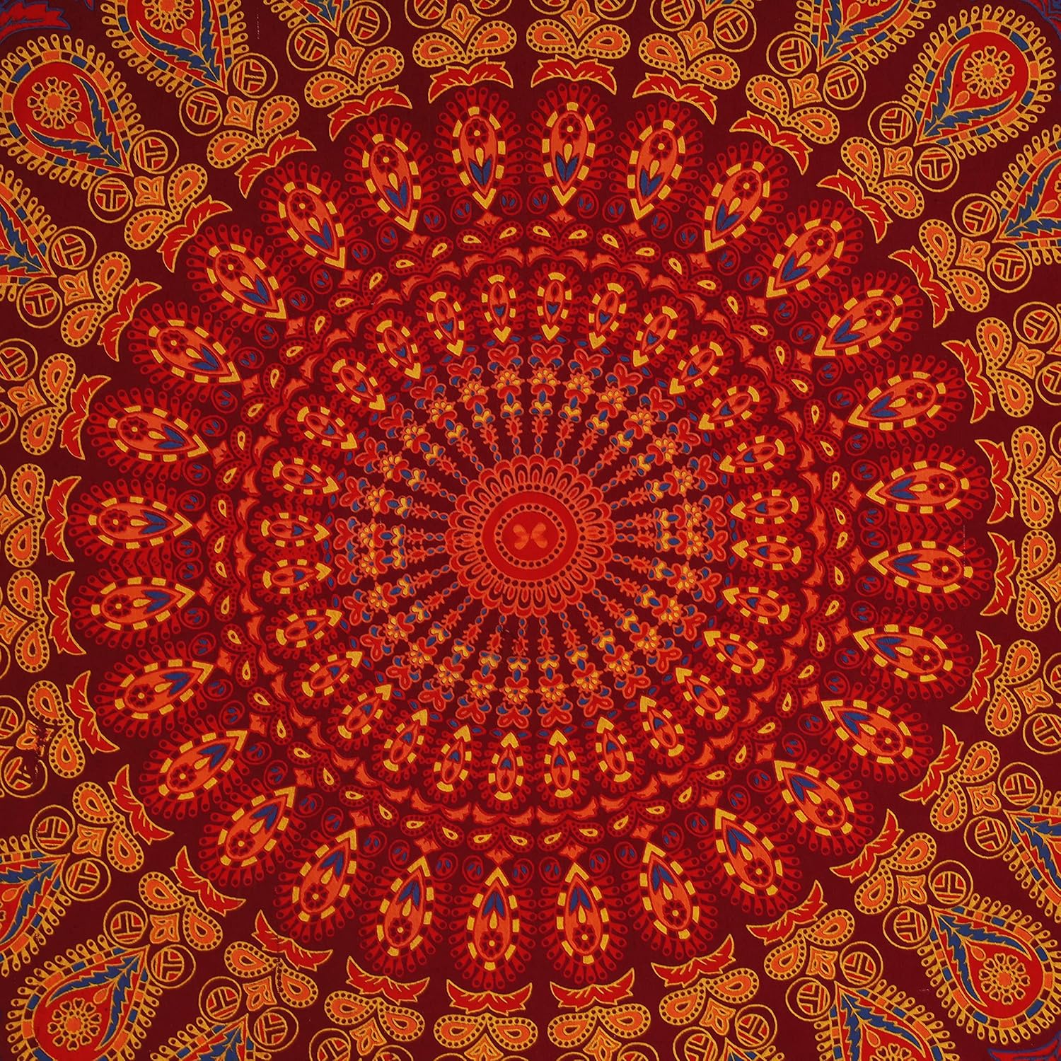 Tapiz hippie indio bohemio psicodélico dorado mandala de pavo real azul dorado para colgar en la pared (marrón dorado, granate, individual (54 x 72