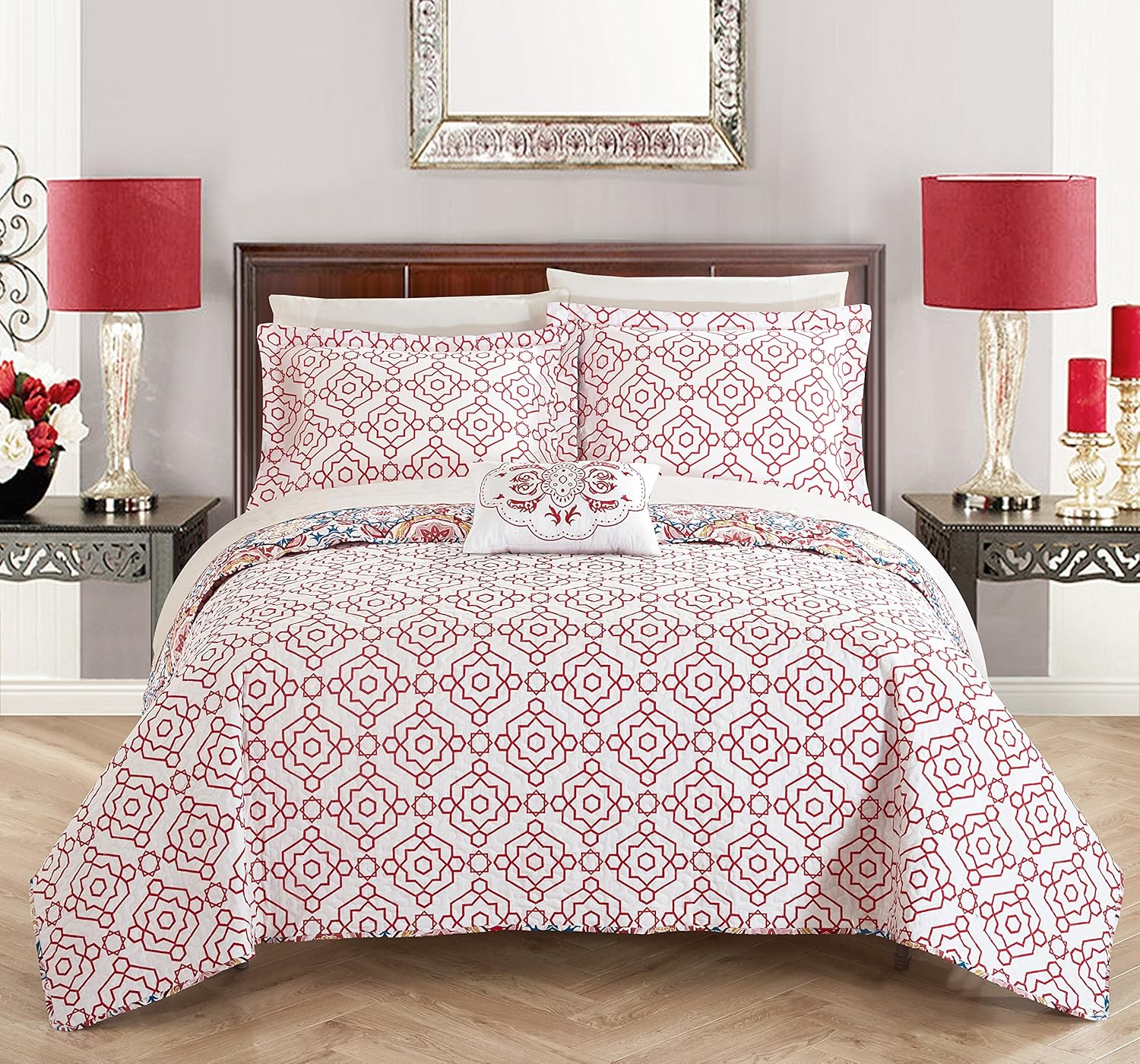 Chic Home Bristol – Juego de funda reversible de 4 piezas, edredón tamaño Queen, color rosa