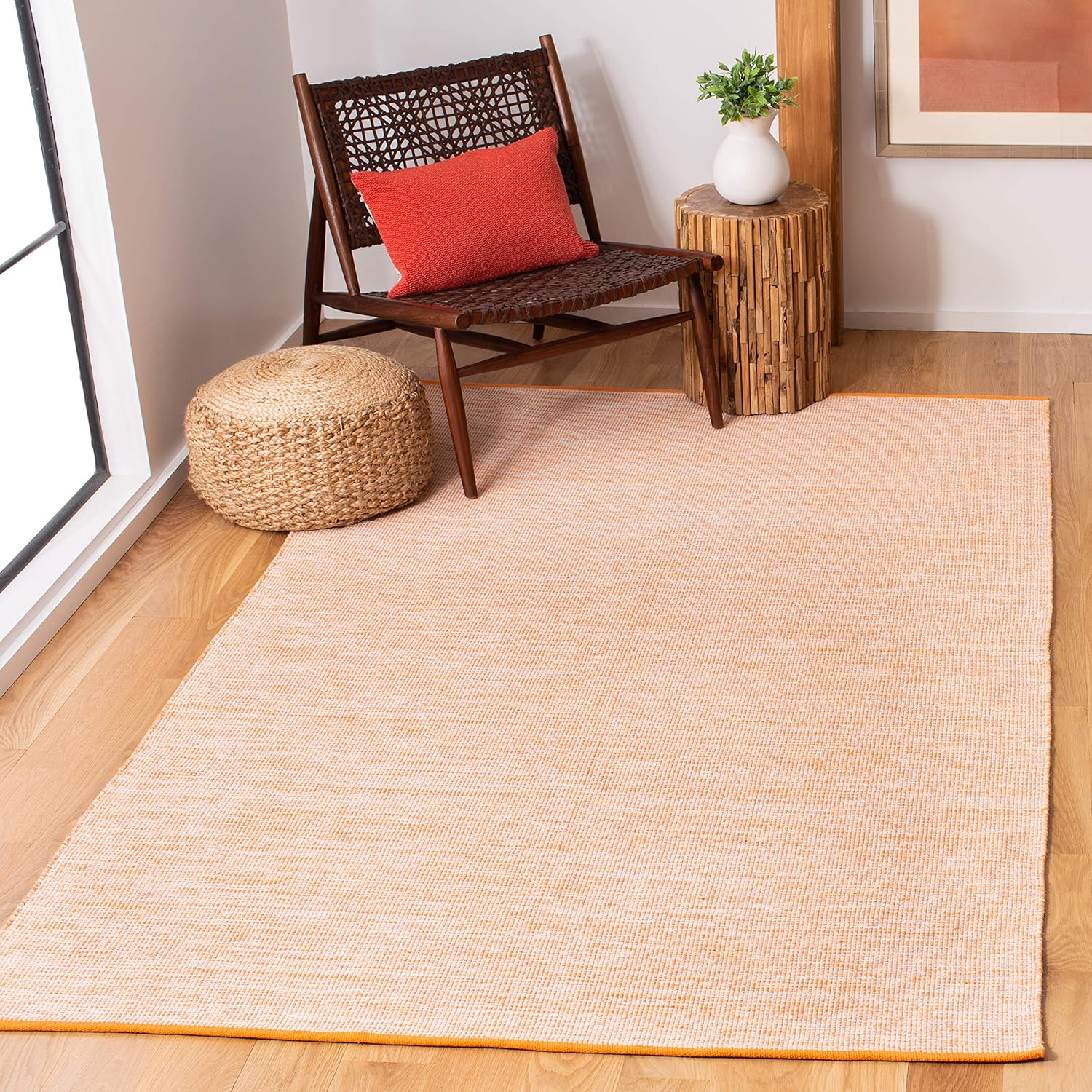 SAFAVIEH Montauk Collection – Alfombra decorativa de algodón, 4 x 6 pies, color naranja, tejido plano hecho a mano, ideal para zonas de alto tráfico
