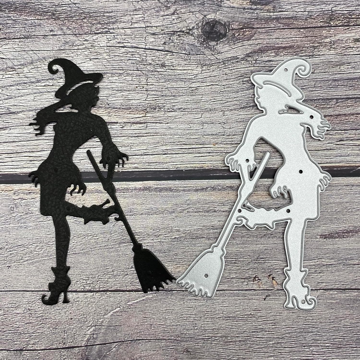 Muere de corte de metal con silueta de bruja de Halloween sexy para hacer tarjetas, álbumes de recortes, bricolaje, regalo de manualidades de papel,