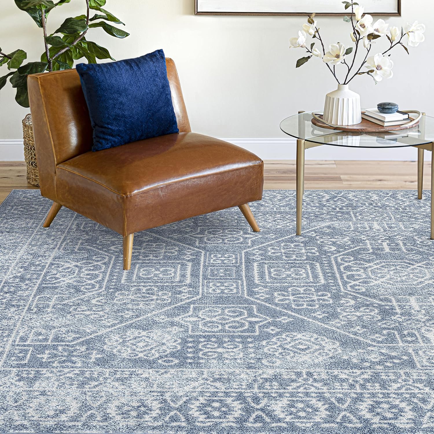 Mabel – Alfombra de área azul de 5 x 7 pies, 5 x 7, alfombra de área para sala de estar, comedor, alfombra de dormitorio, alfombra de entrada