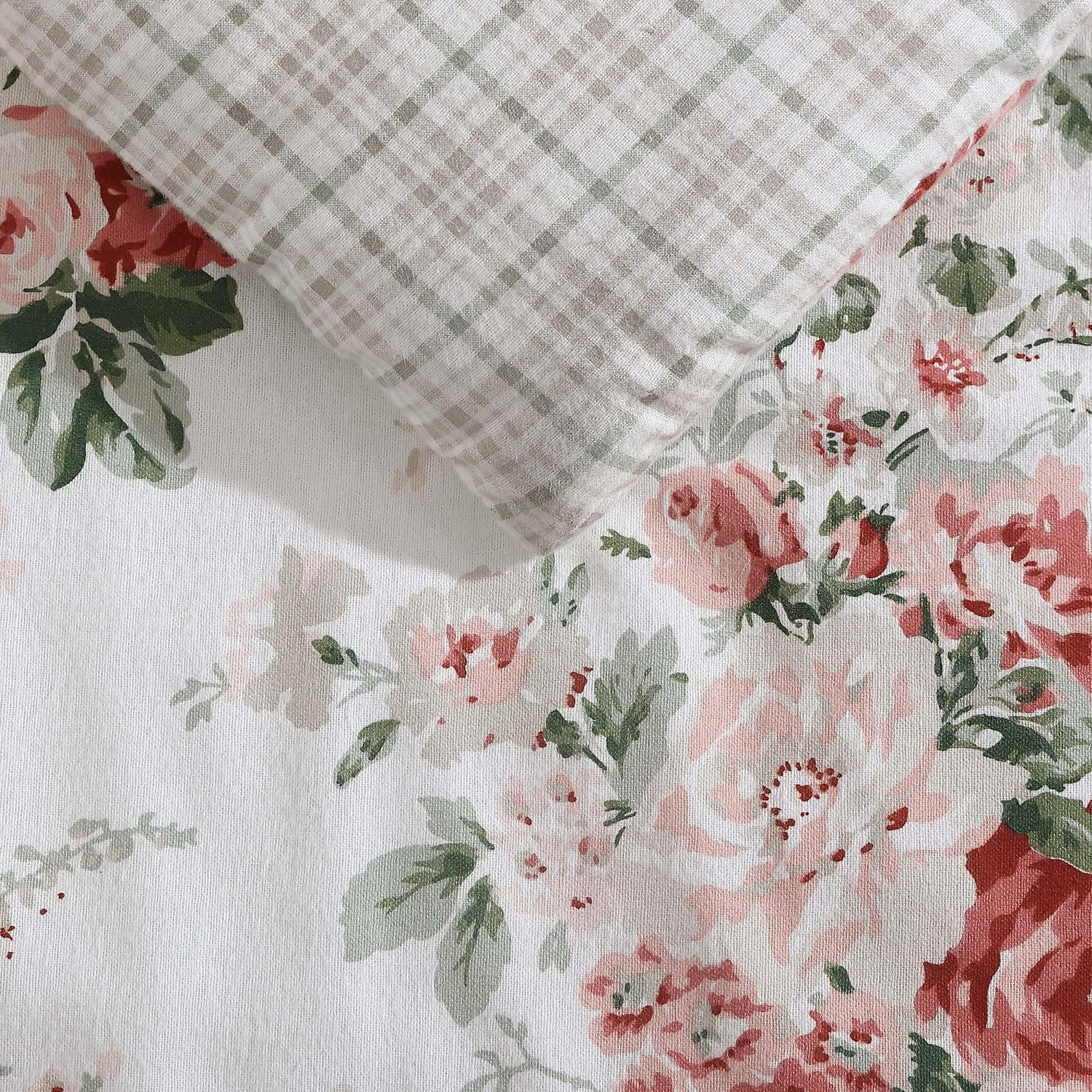 Laura Ashley – Juego de edredón King, ropa de cama reversible de franela de algodón cepillado con fundas a juego, lujosamente suave y cálida