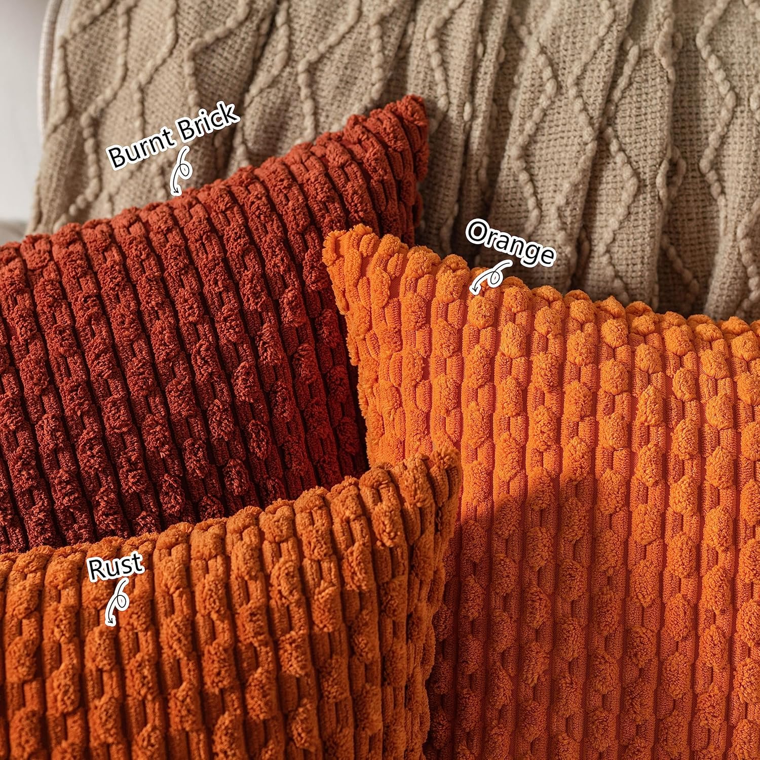 UGASA – Funda de almohada decorativa de pana suave para otoño, 20 x 20 pulgadas, estilo bohemio, a rayas, decoración moderna del hogar para sofá,