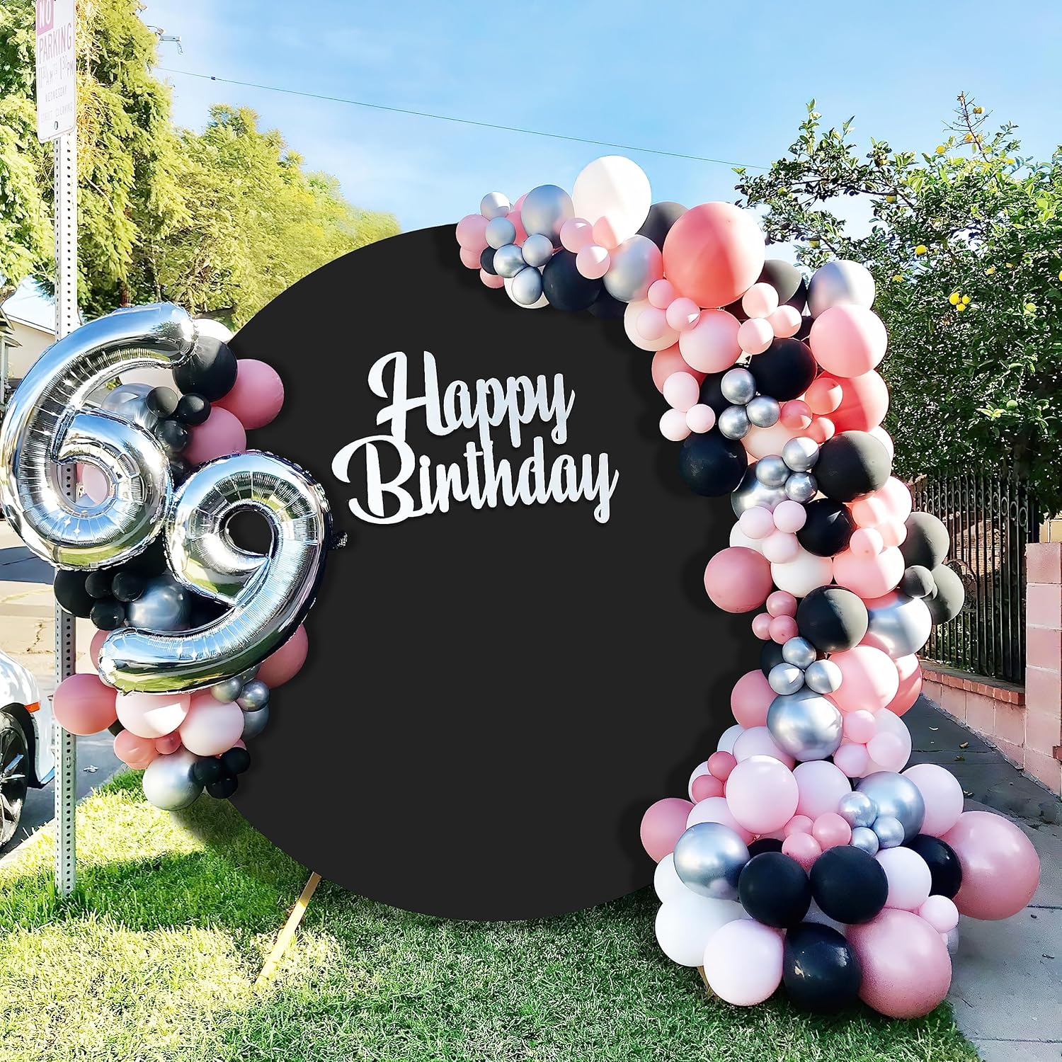 Cubierta de fondo redonda negra de 7.2 x 7.2 pies, telón de fondo redondo para baby shower, decoración de fondo para fiesta de cumpleaños, boda