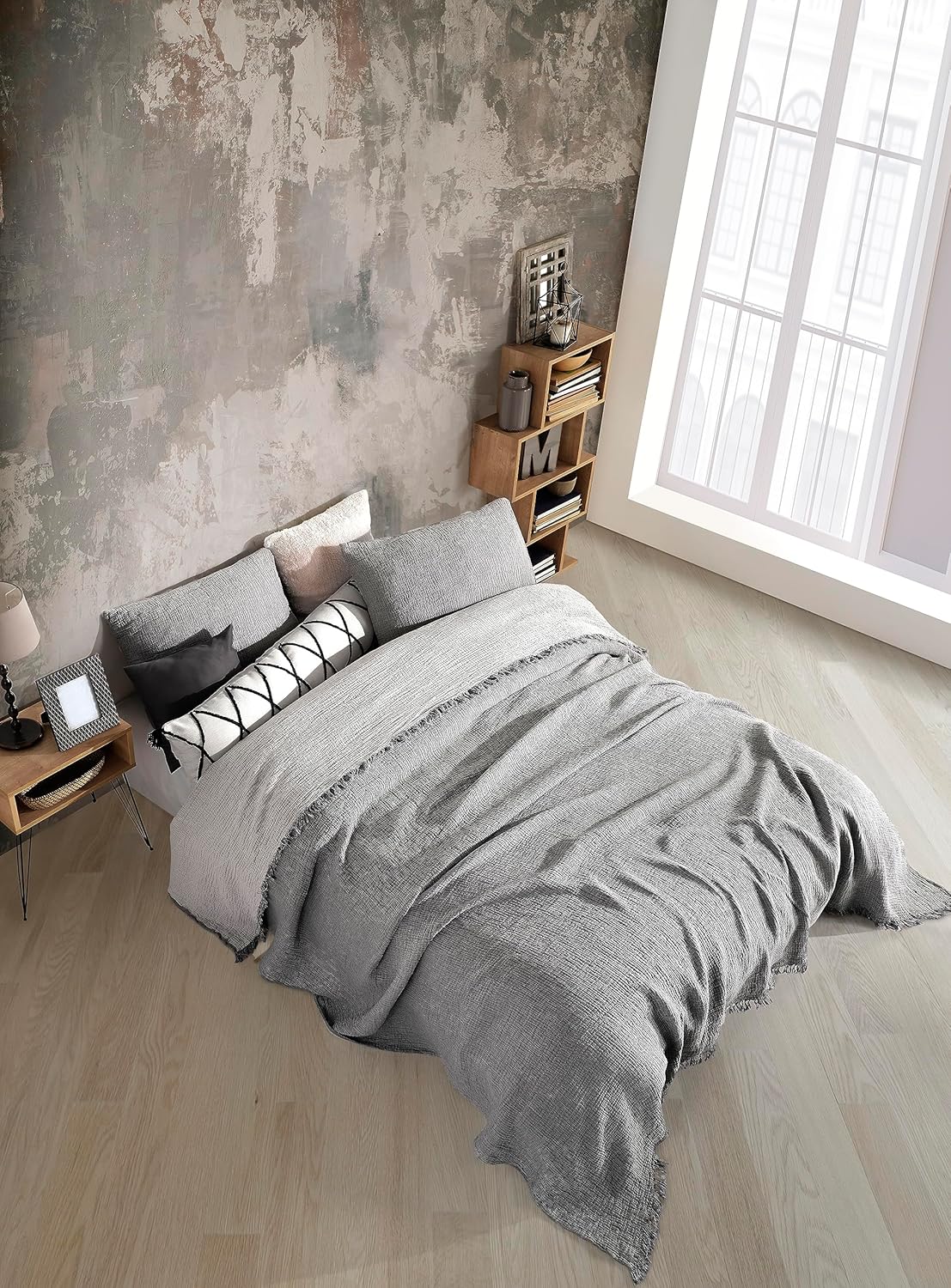 Funda de cama rústica de gasa suave de 4 capas de algodón puro, colcha suave, manta de muselina, manta ligera, de gran tamaño, tamaño King, tamaño