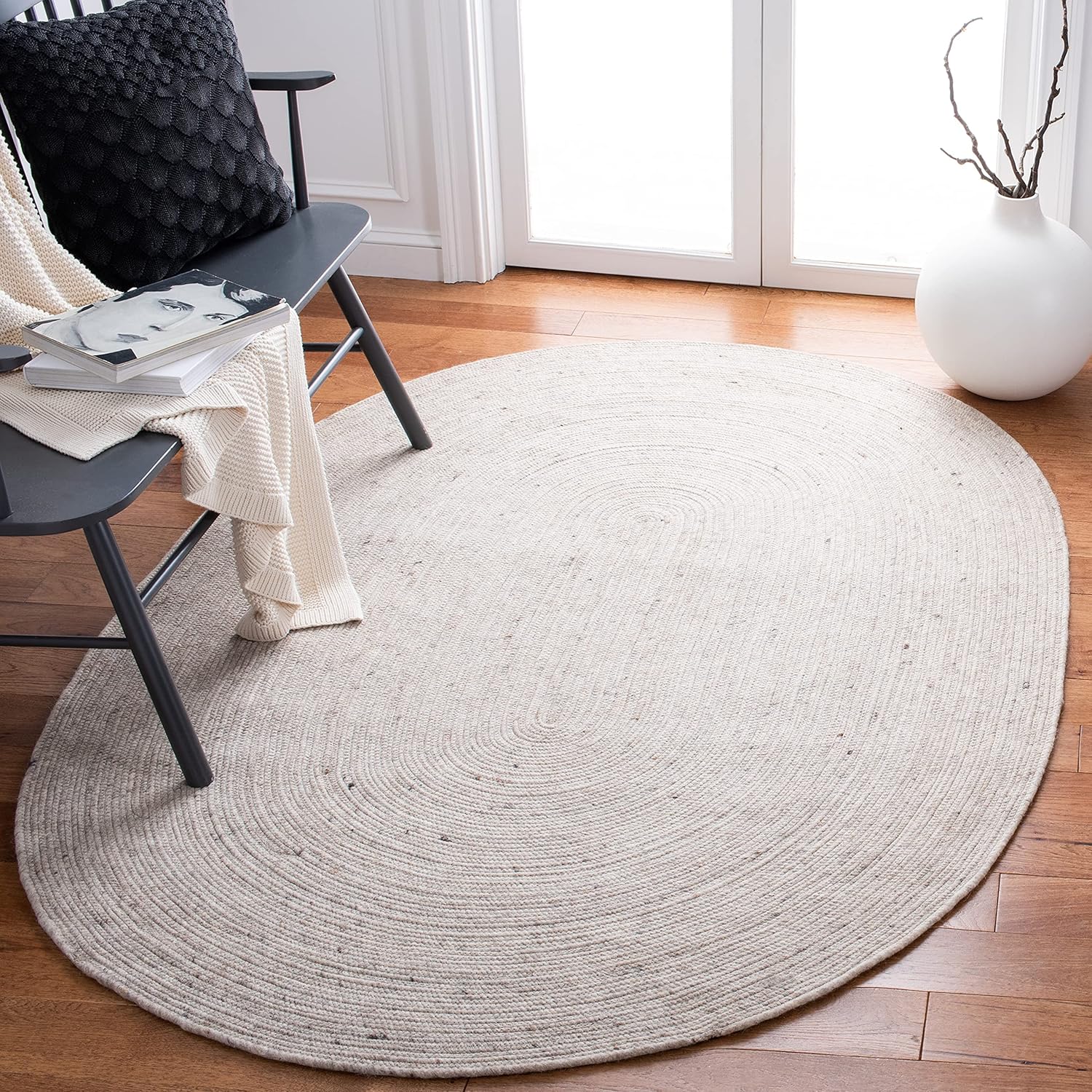 SAFAVIEH Braided Collection BRD901B BRD901B – Alfombra ovalada de lana reversible, hecha a mano, de lana, para entrada, vestíbulo, sala de estar,