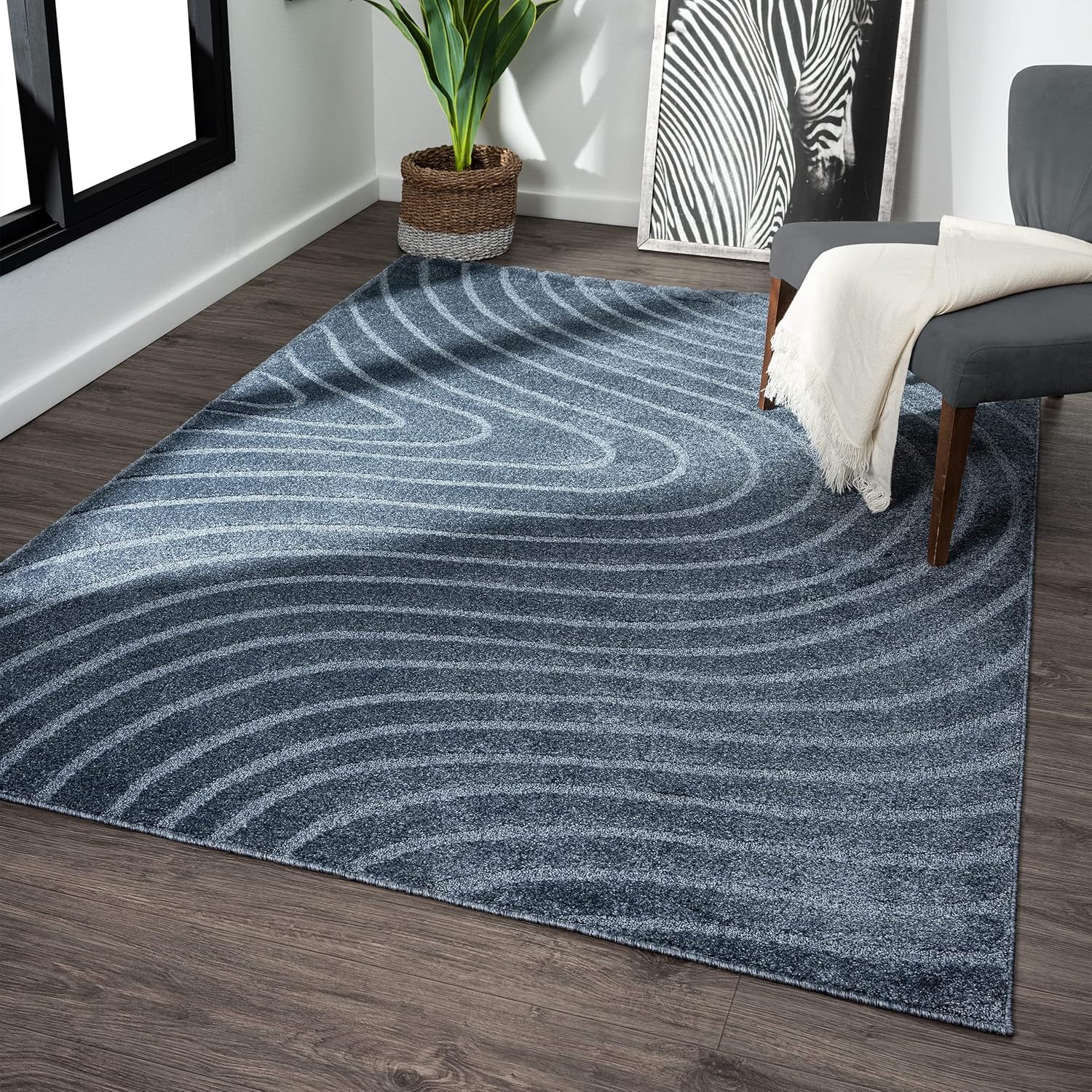 LUXE WEAVERS Alfombra moderna geométrica ondulada azul 9×12