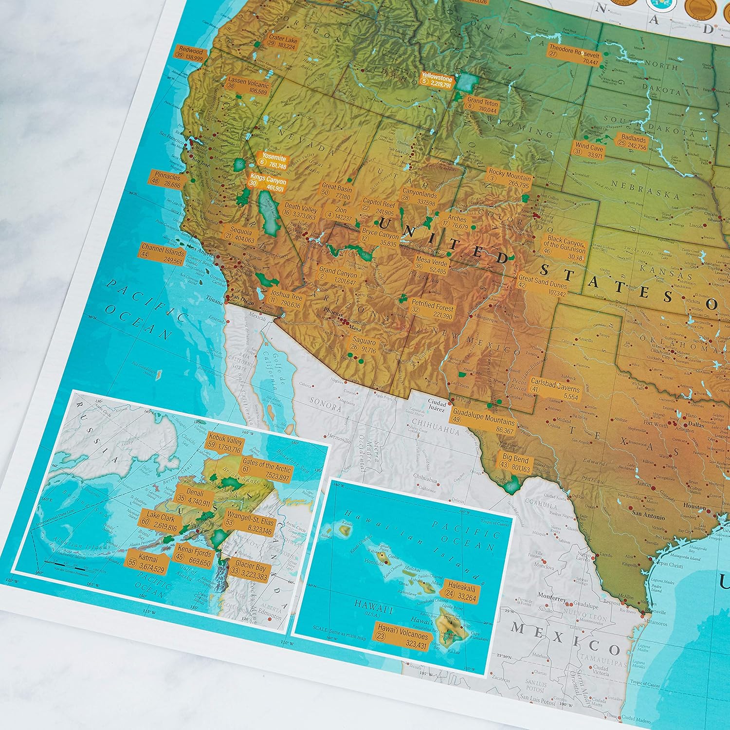 Póster de mapa de parques nacionales de EE. UU., regalo ideal para amantes o exploradores al aire libre, 17 x 22 pulgadas Maps International