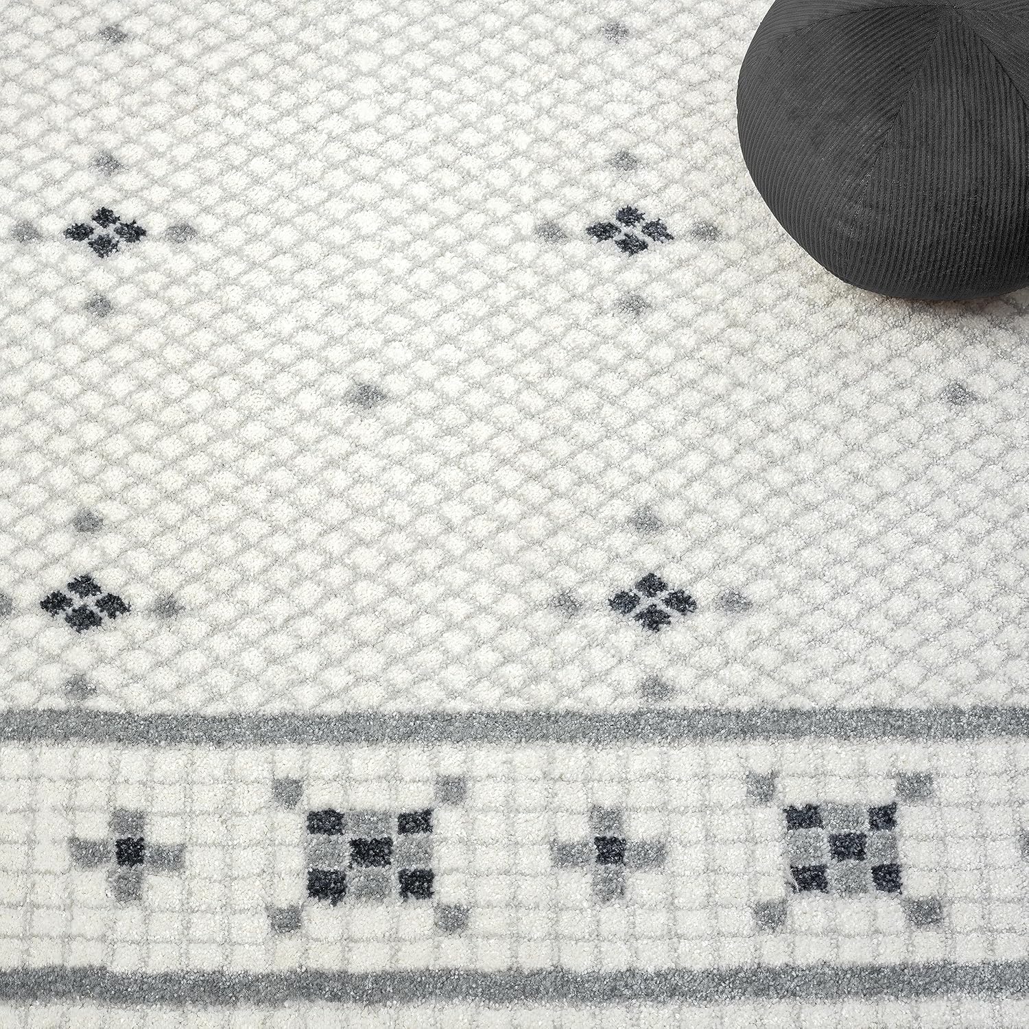 Abani Nuevo Collection – Alfombra de área, diseño moderno de mosaico blanco y negro, 7.9 x 10.2 pies, fácil de limpiar, duradera para niños y