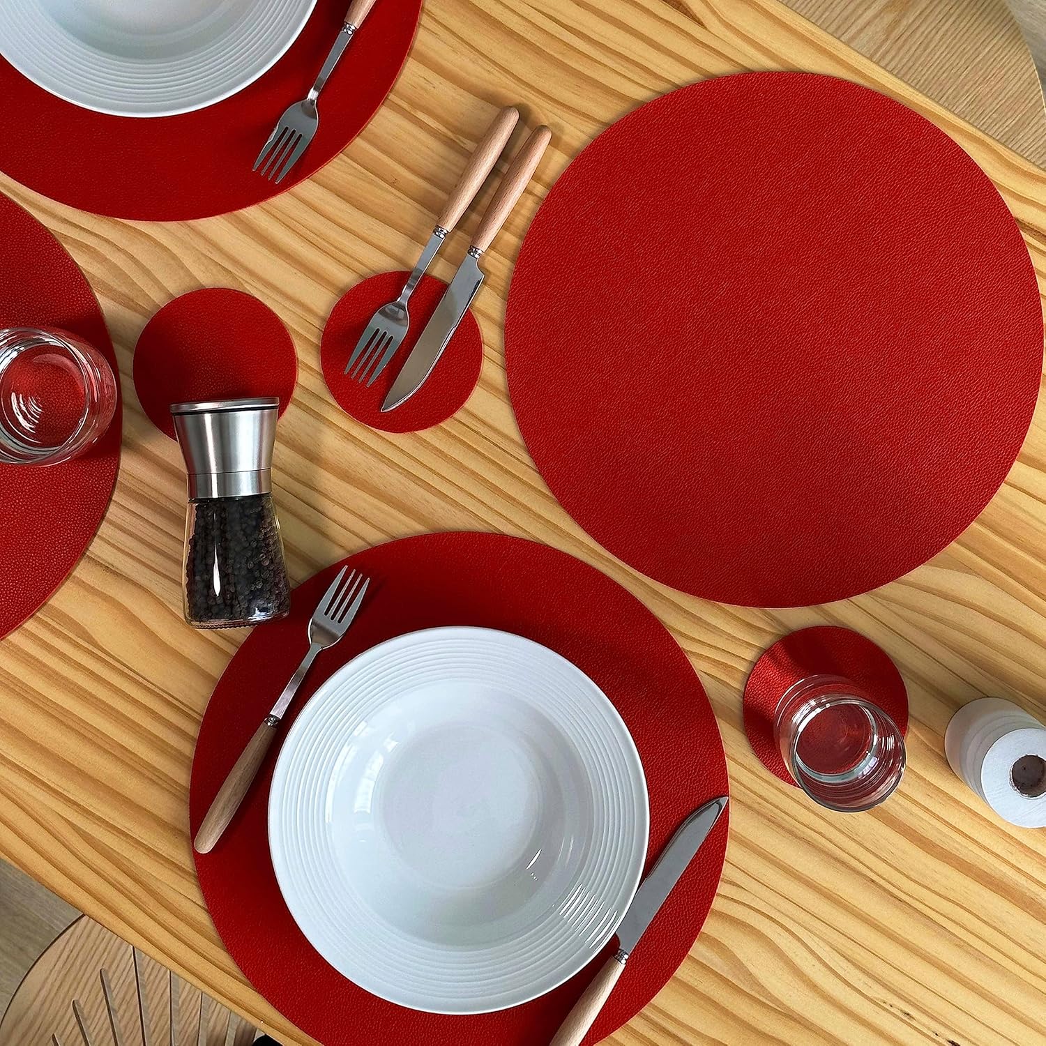 Manteles individuales y posavasos lavables de cuero, impermeables, resistentes al calor, fáciles de limpiar, para mesa de comedor, mesa de cocina