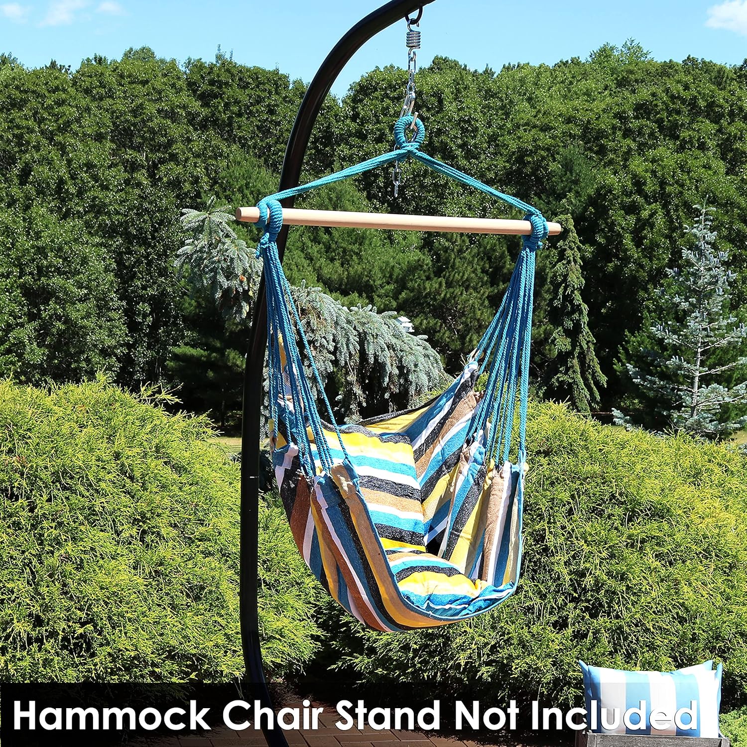 Silla hamaca columpio colgante Sunnydaze, para uso exterior o interior, peso máximo 265libras, incluye 2asientos almohadones de múltiples opciones,
