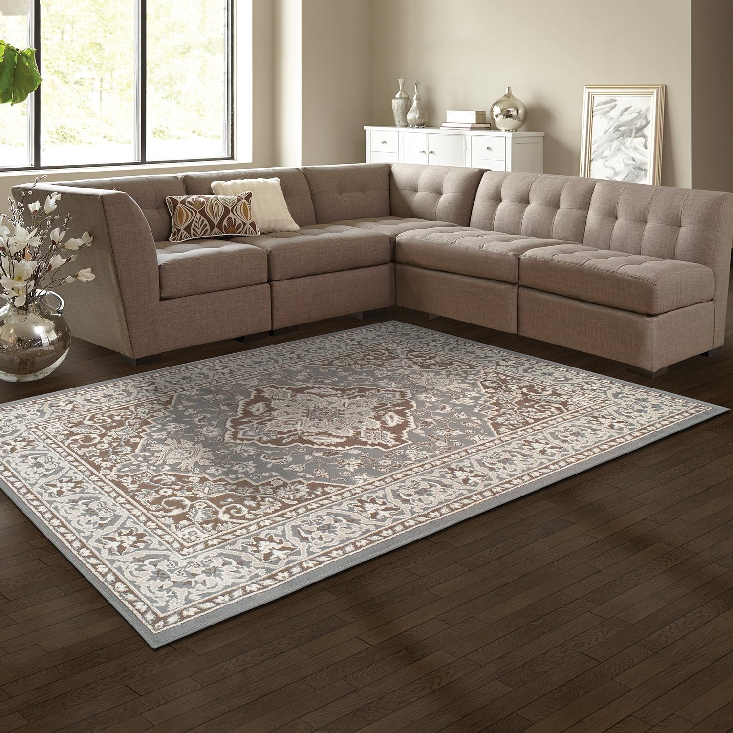 SUPERIOR HAILSHAM Collection – Alfombra de área de 4 x 6 pies, para cocina, comedor y sala de estar, color gris