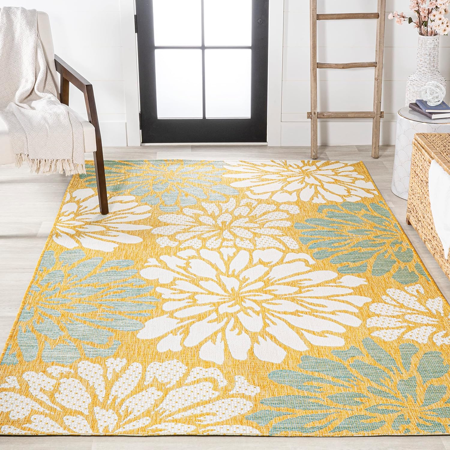 Eyely BMS110G-5 Santa Mónica Zinnia – Alfombra moderna con textura floral para interiores y exteriores, estilo costero glamour, dormitorio, patio