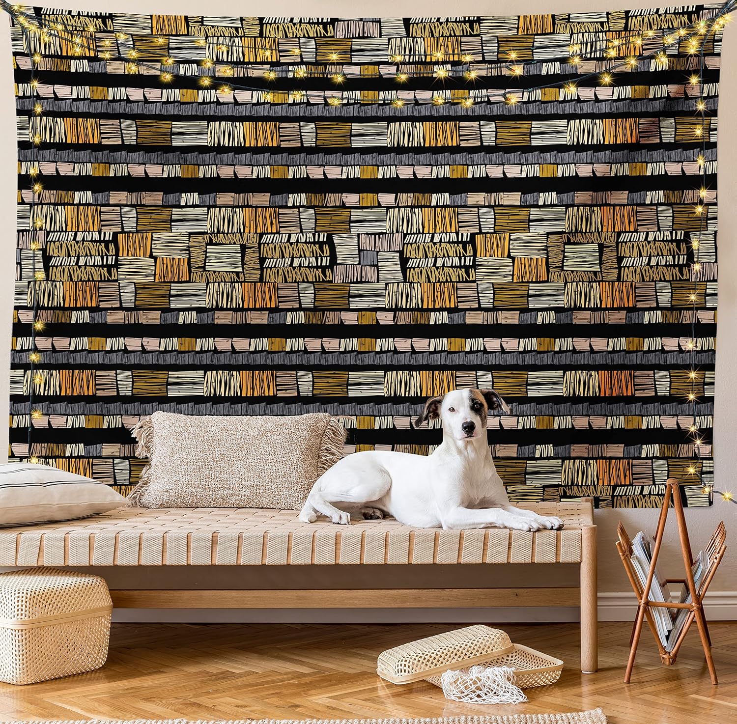 Ambesonne Tapiz africano, patrón tradicional dibujado a mano en estilo grunge, estampado a rayas, colgante de pared ancho para dormitorio, sala de