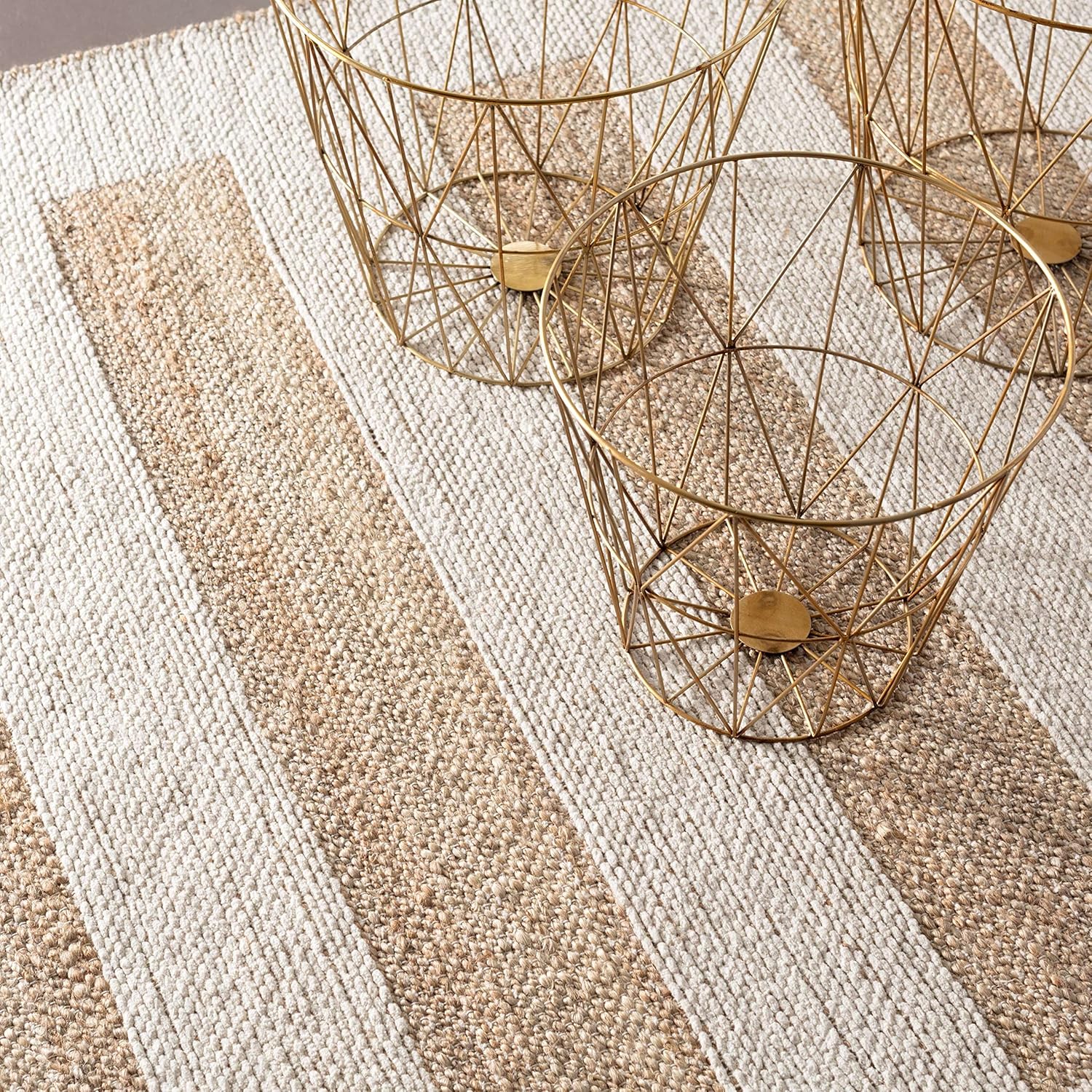 Dash and Albert Milo – Alfombra de yute y algodón, 2 x 3 pies, alfombra decorativa tejida a mano a rayas marfil, duradera, pelo bajo, habitación de