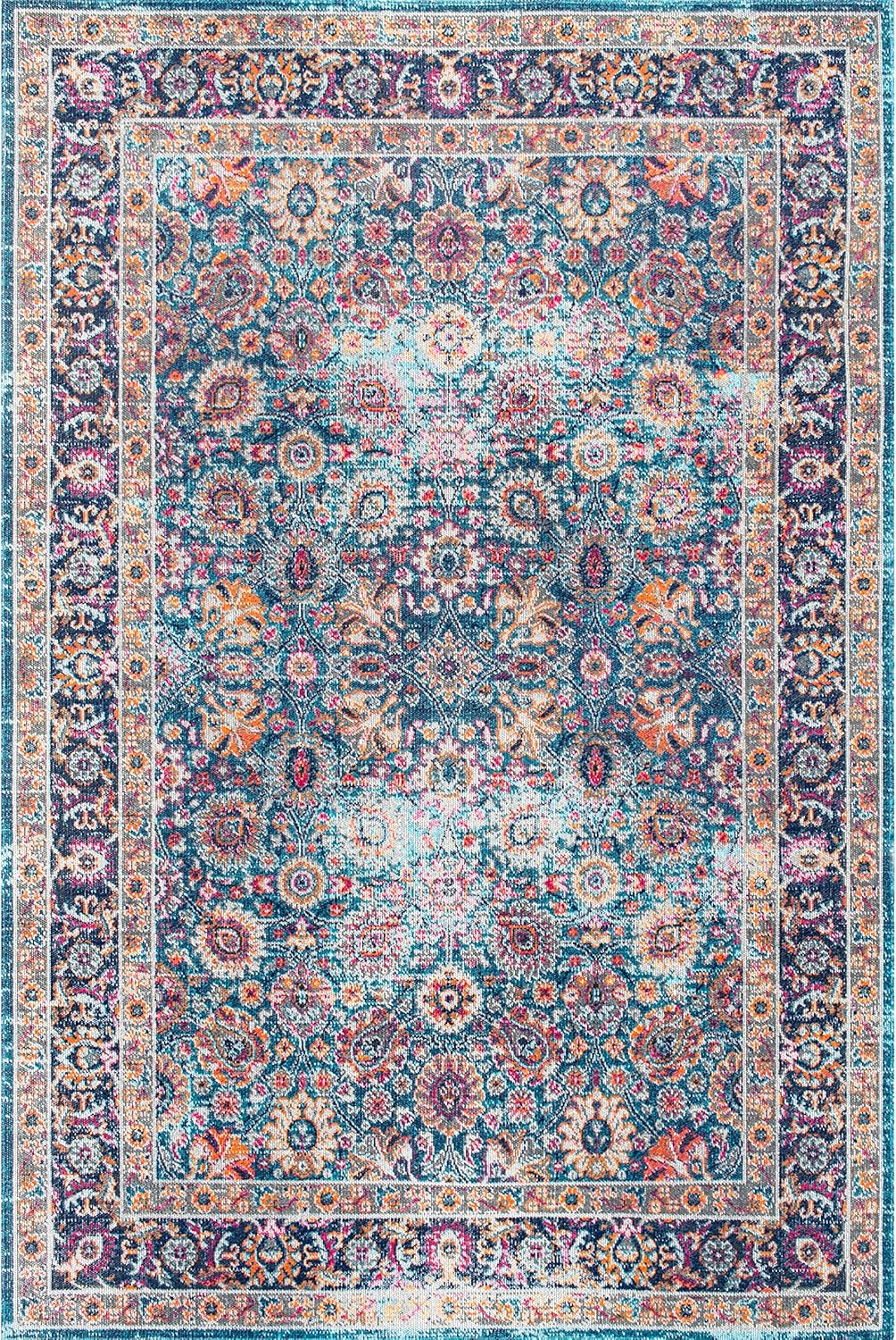nuLOOM Alfombra vintage persa floral Isela, 4 x 6, azul