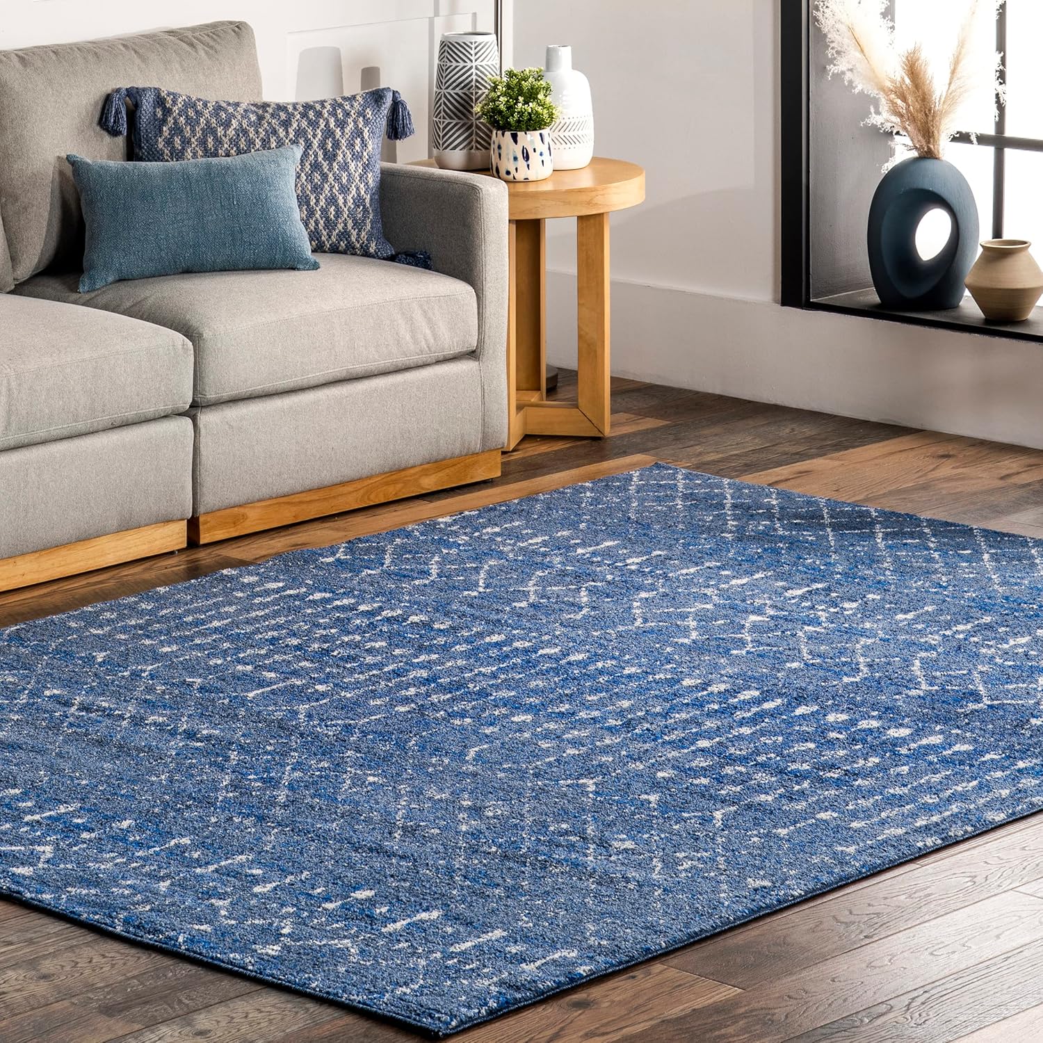 nuLOOM – Alfombra marroquí Blythe Accent, 61 x 91 cm, rectangular, azul oscuro, 0.9 cm de grosor
