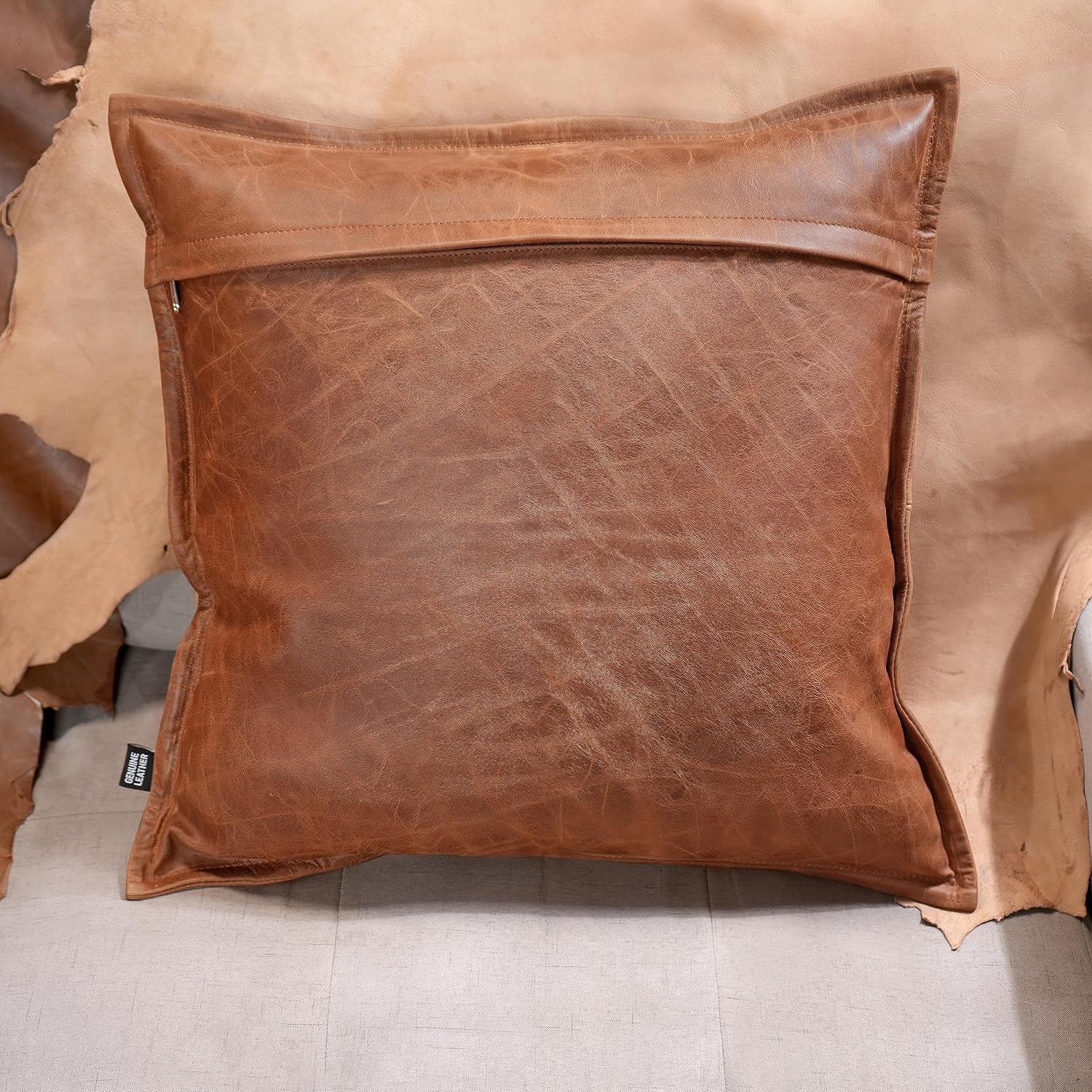 Funda de almohada de piel de cordero  Funda decorativa de cojín para sofá  Fundas para sala de estar y dormitorio, 16 x 16 pulgadas  Caja de coñac