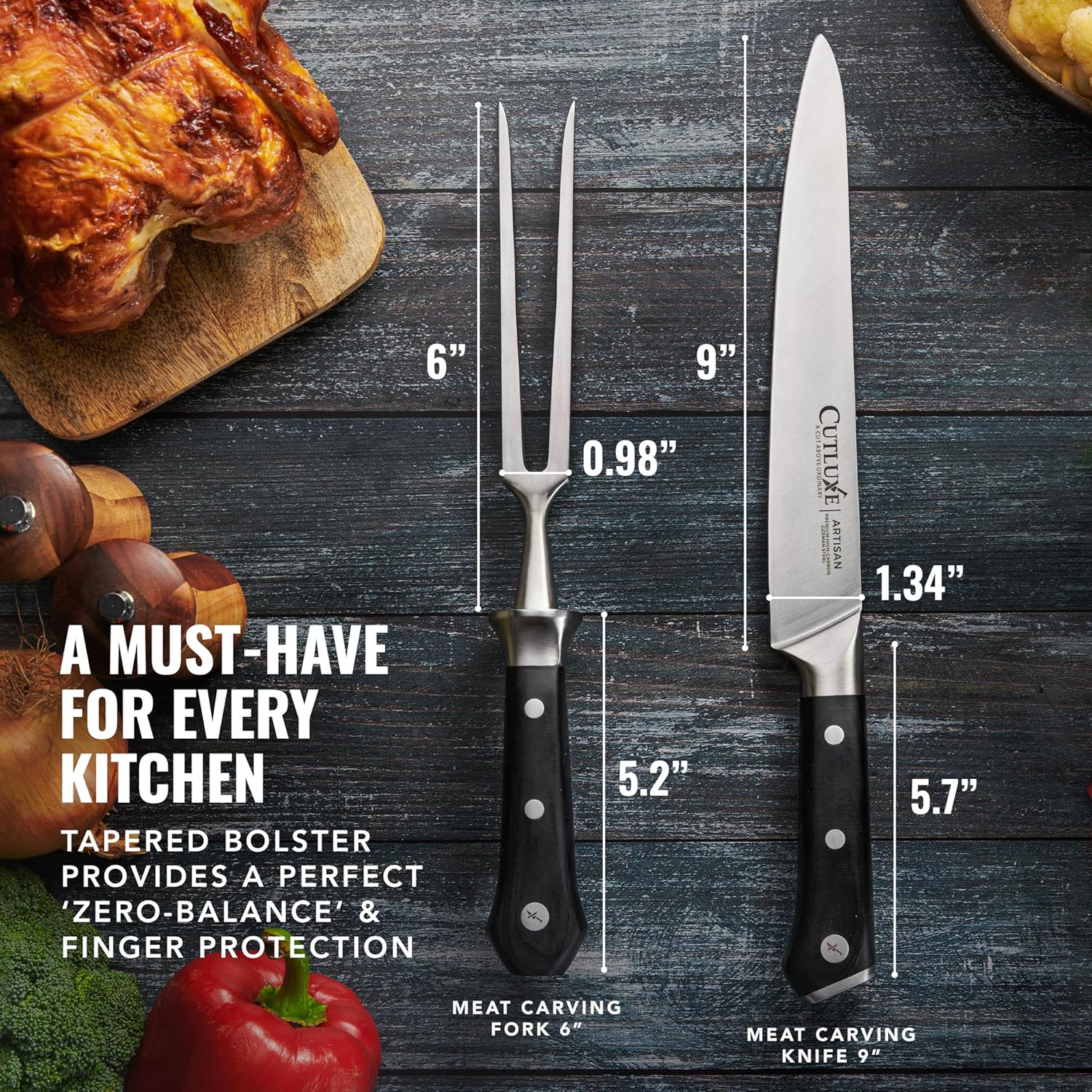 Cutluxe Juego de cuchillos de trinchar  Tenedor y cuchillo de trinchar para carne, barbacoa, pechuga, pavo  Acero alemán de alta calidad afilado