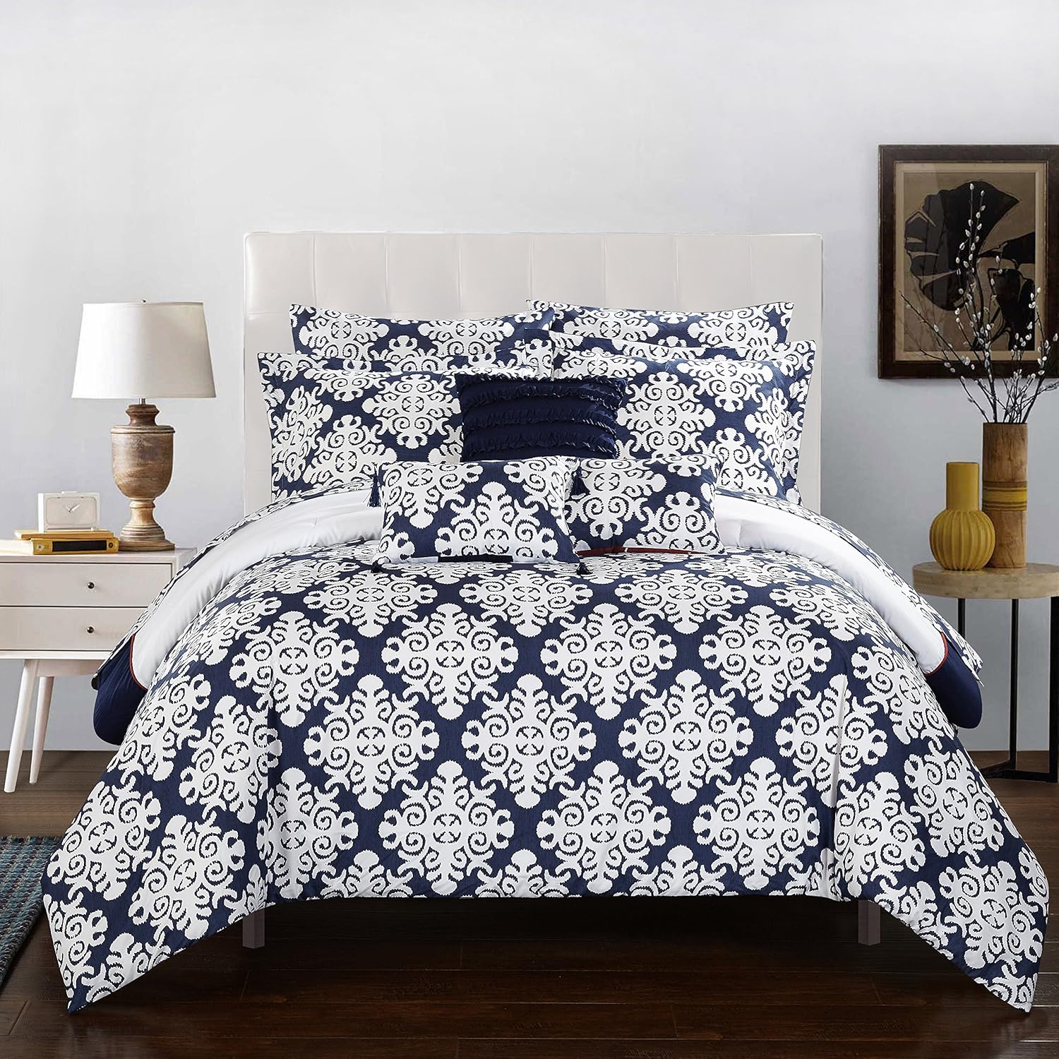 Chic Home Tania – Cama reversible de 10 piezas, edredón Queen, azul marino